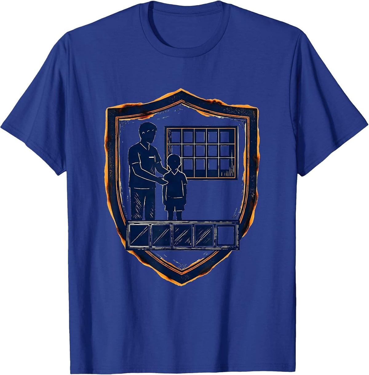 Support Aide Student Shield Linocut Appreciation Gift T-Shirt - Royal Blue