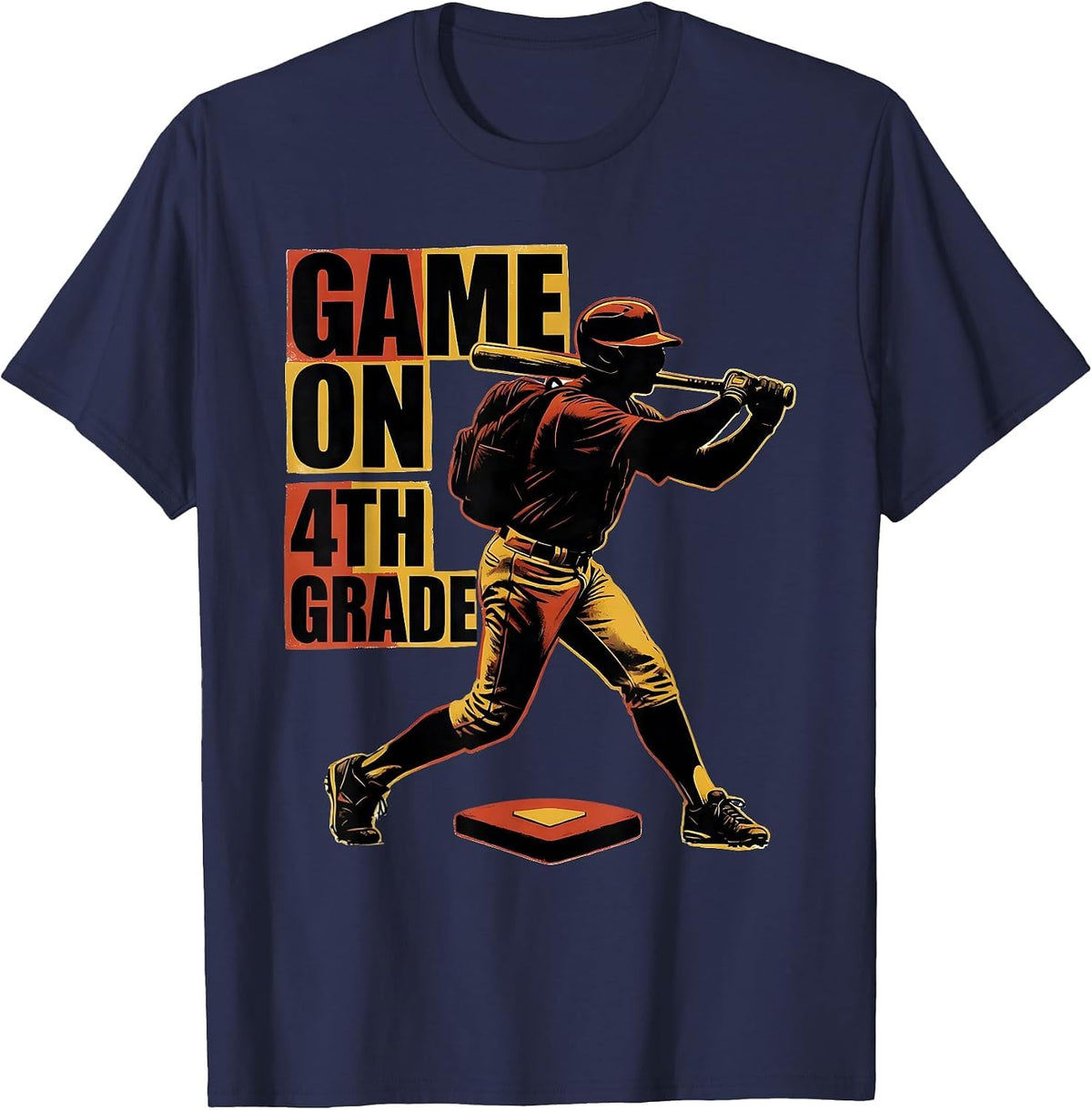 Game On 4th Grade Screenprint Back To School Baseball Drip T-Shirt - Navy Blue