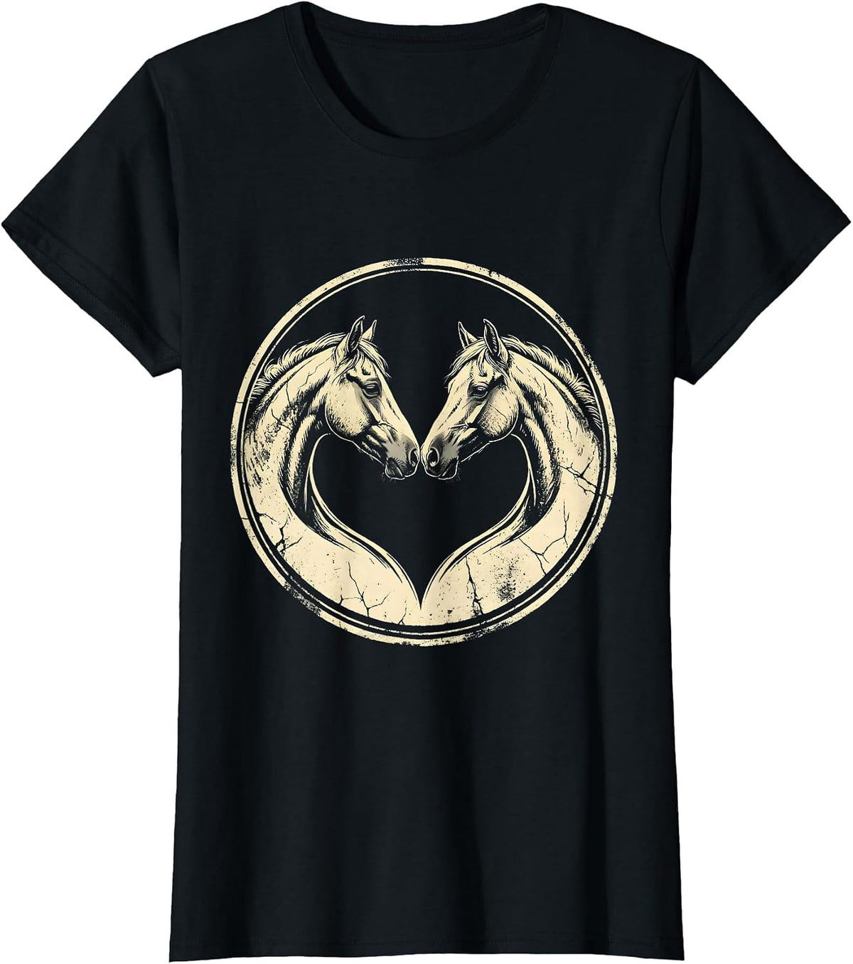 Mare and Foal Nuzzling Meadow Horse Lover Design T-Shirt - Black