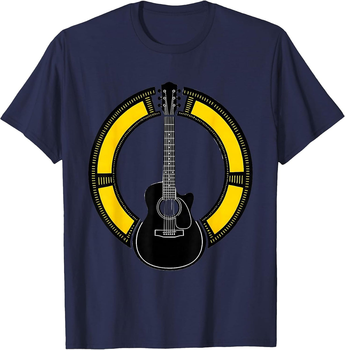 Men's Stencil Guitar Schematic Musician Inner Monologue Deadpan T-Shirt - Navy Blue