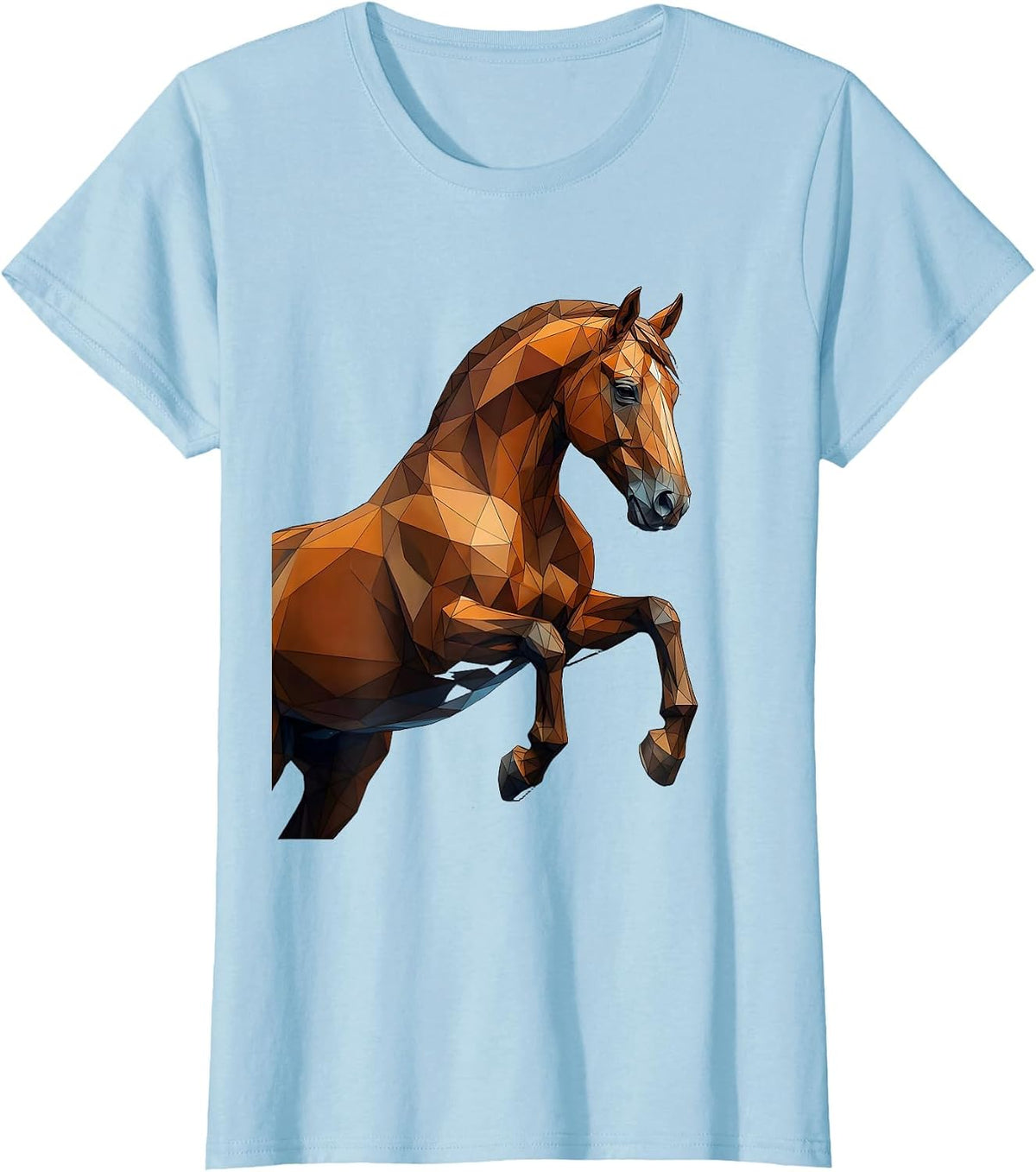 Geometric Triangle Horse Low Poly Art Design T-Shirt - Baby Blue