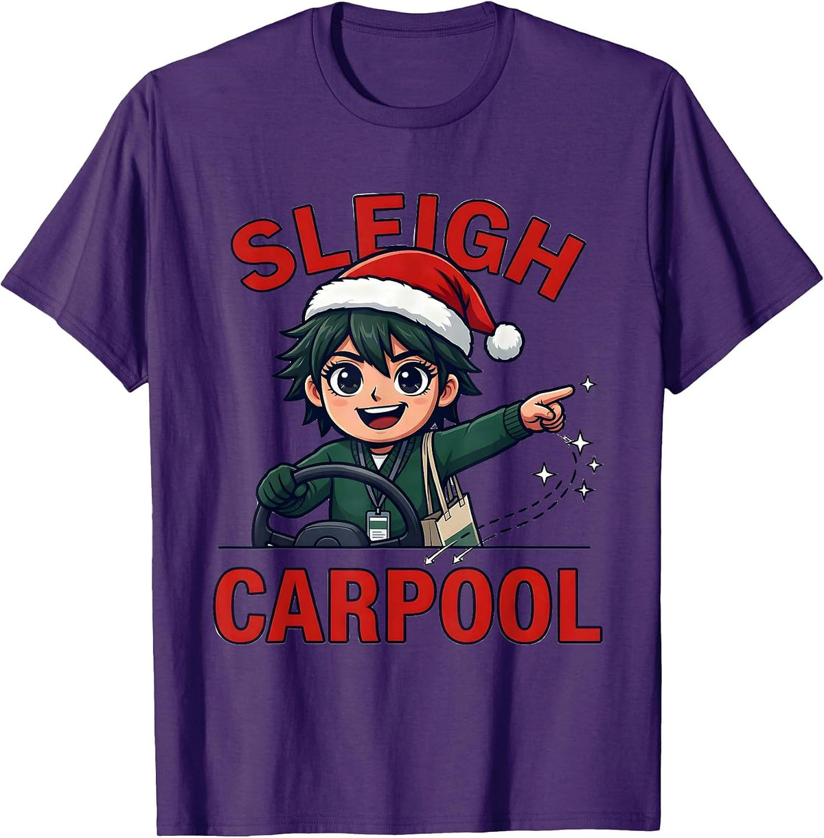 Men's SLEIGH CARPOOL Funny Teacher Christmas School Staff Humor T-Shirt - Purple