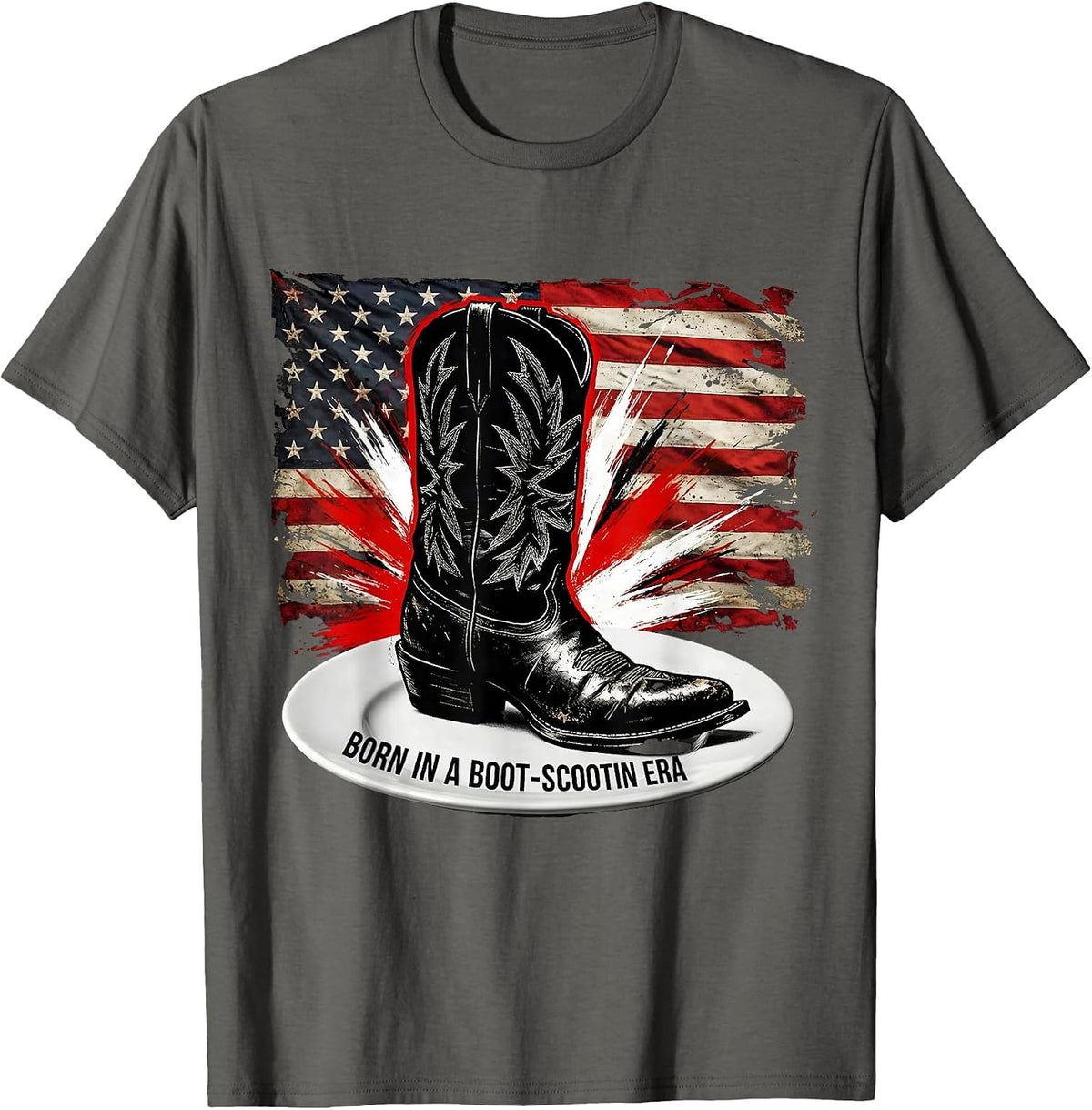 Born in a Boot-Scootin Era 90s Country Design T-Shirt - Asphalt Grey