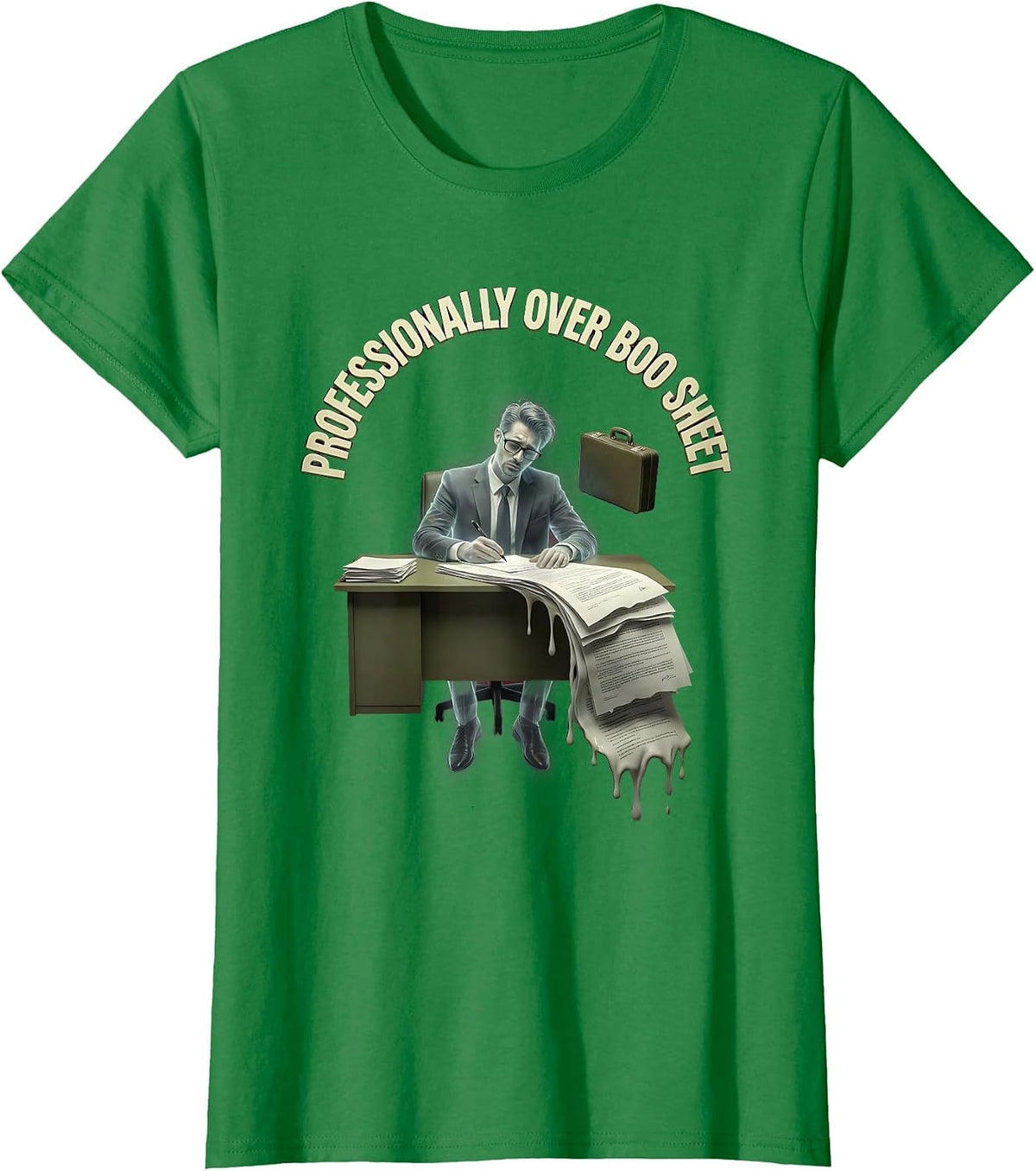 Women's Professionally Over Boo Sheet Funny Halloween Design T-Shirt - Kelly Green