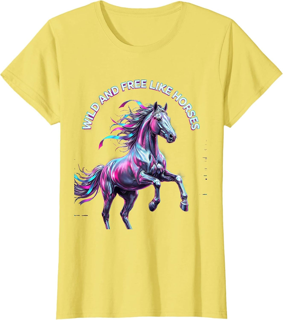 Women's Wild and Free Like Horses Equestrian Design T-Shirt - Lemon Yellow
