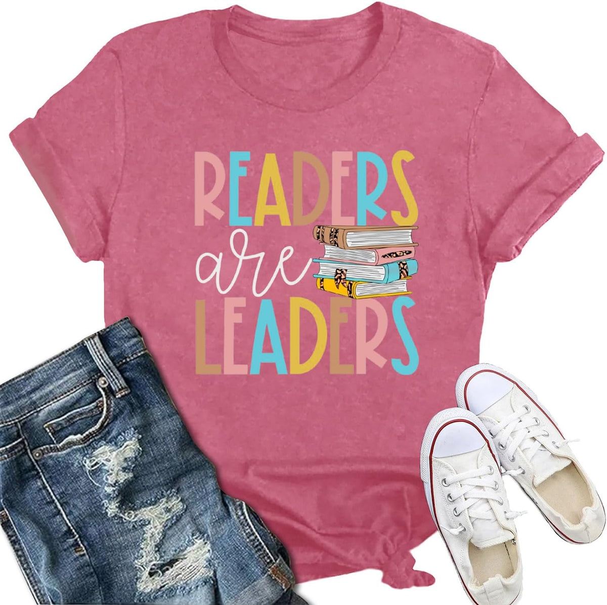 Women's Reading Shirts Readers are Leaders Read Lover Bookworm Tee - Pink