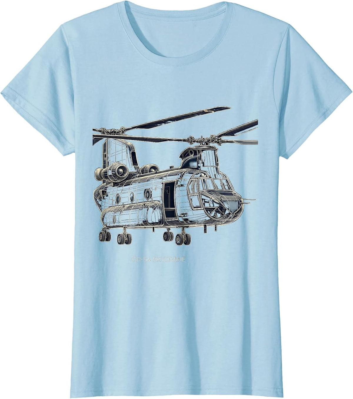 Women's CH-54 Skycrane Military Helicopter Veteran Tribute Aviation T-Shirt - Baby Blue