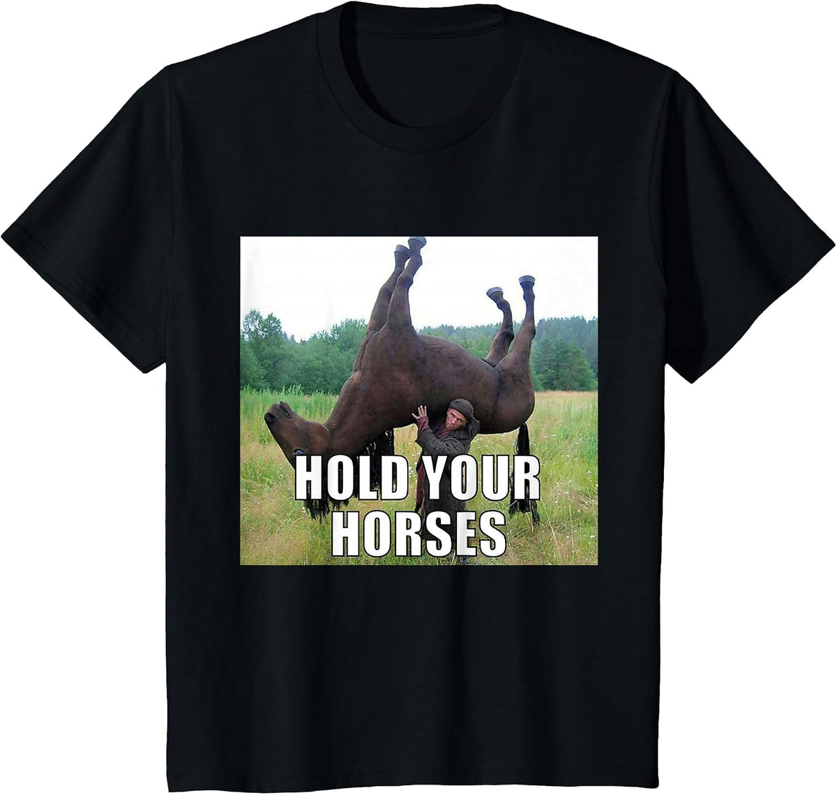 Hold Your Horses Funny Meme T-Shirt - Black