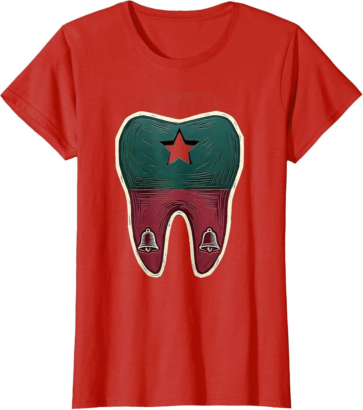 Oversized Tooth Evergreen Cranberry Dental Christmas Humor T-Shirt - Red