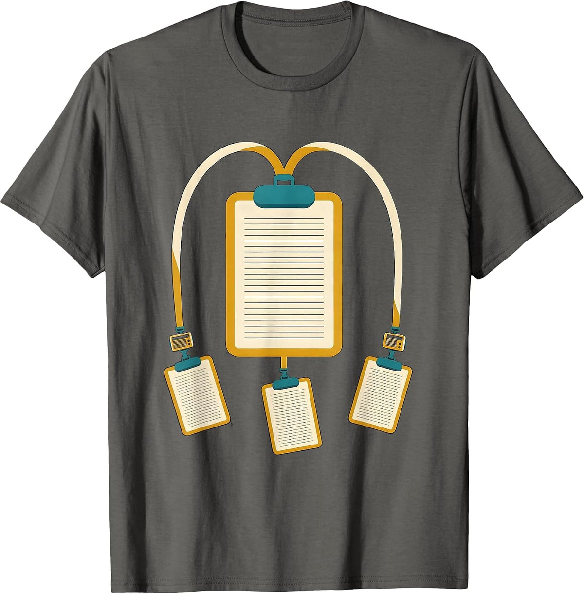 Clipboard And Lanyard Support Emblem Midcentury Modern T-Shirt - Asphalt Grey