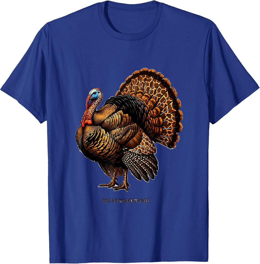 Pass the Mashed Potatoes Thanksgiving Design T-Shirt - Royal Blue