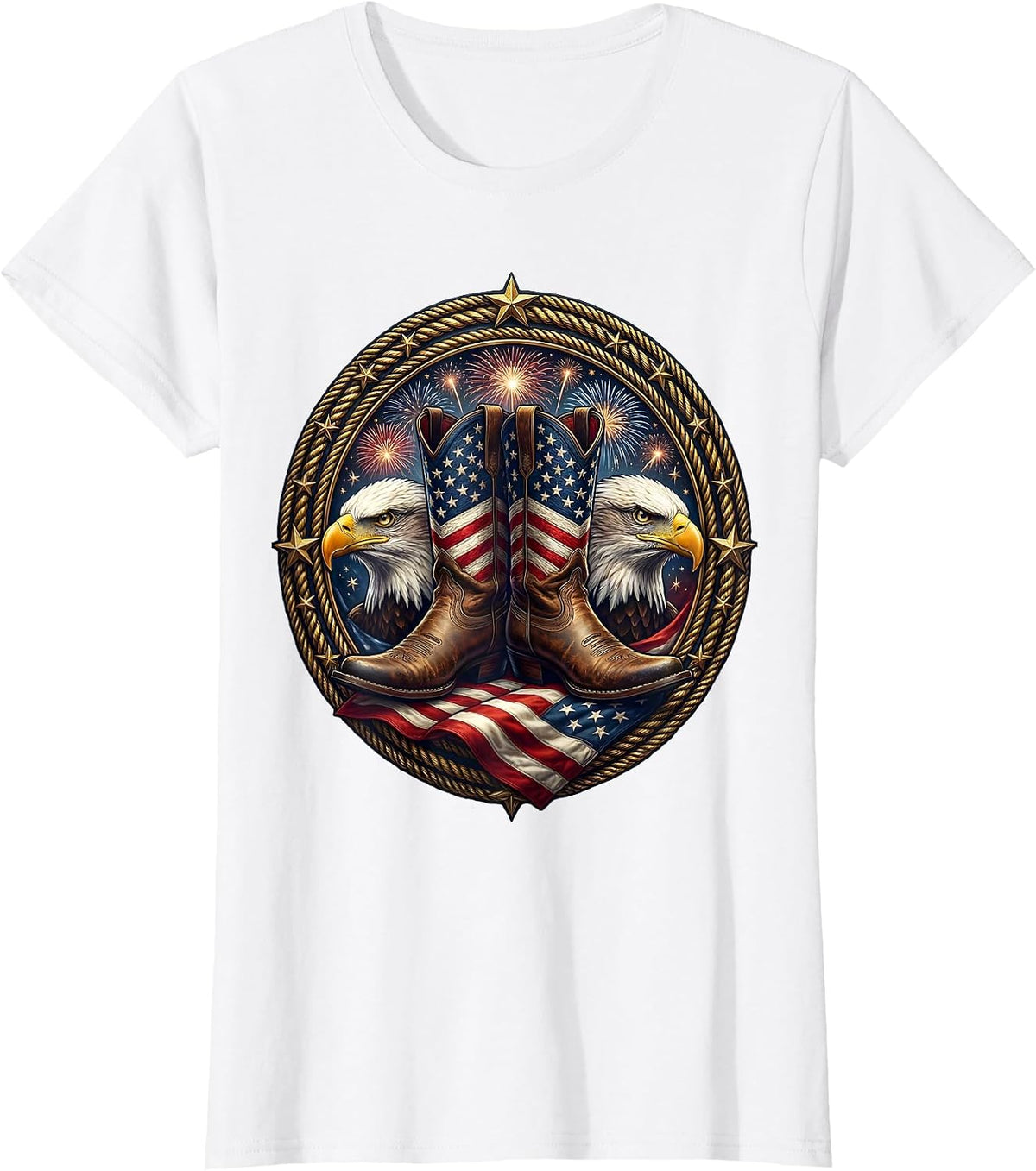 Red White and Blue Cowboy Boots Patriotic Design T-Shirt - White