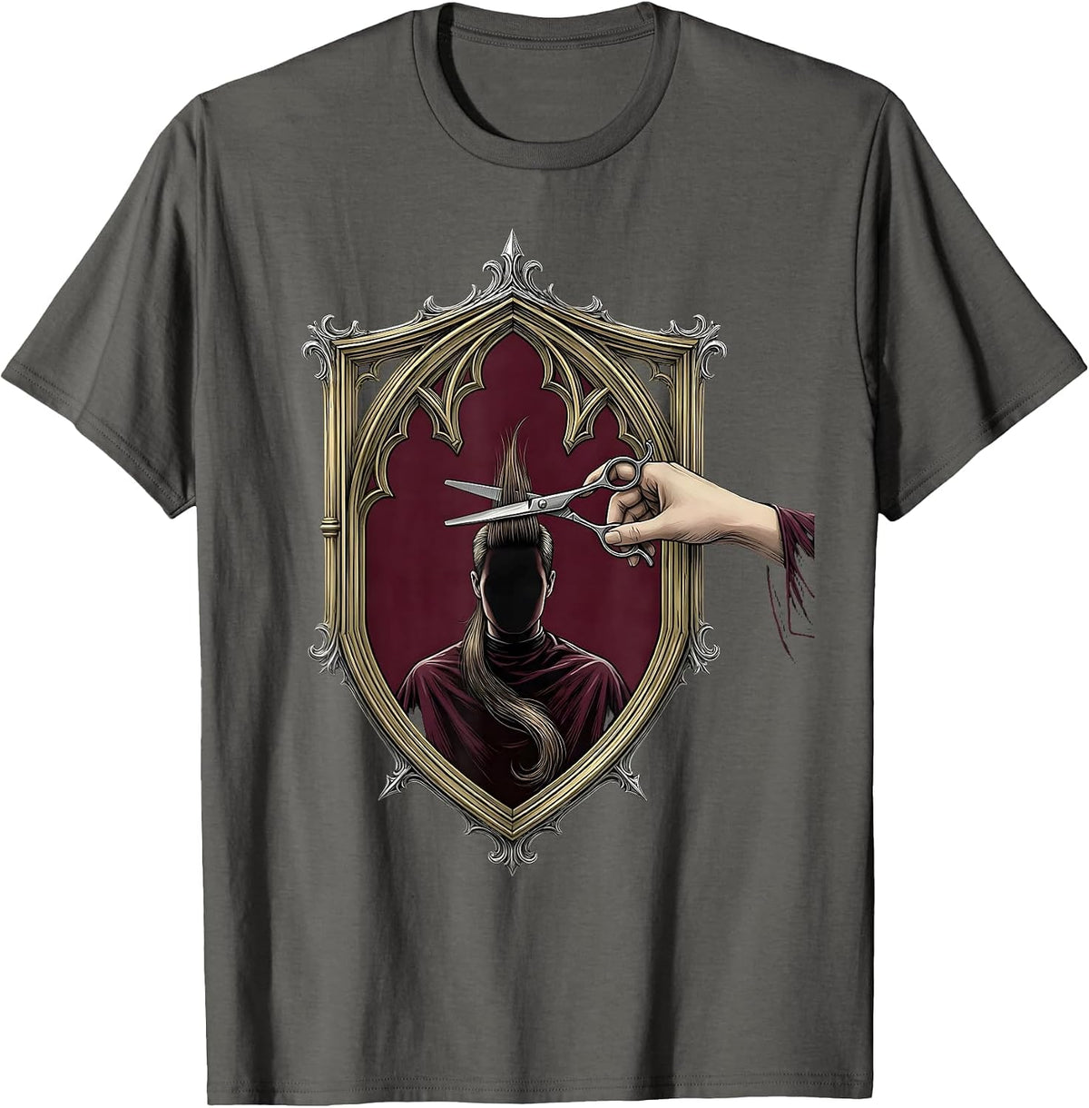 Men's Gothic Barber Shield Hairdresser Gift Stylist Humor T-Shirt - Asphalt Grey
