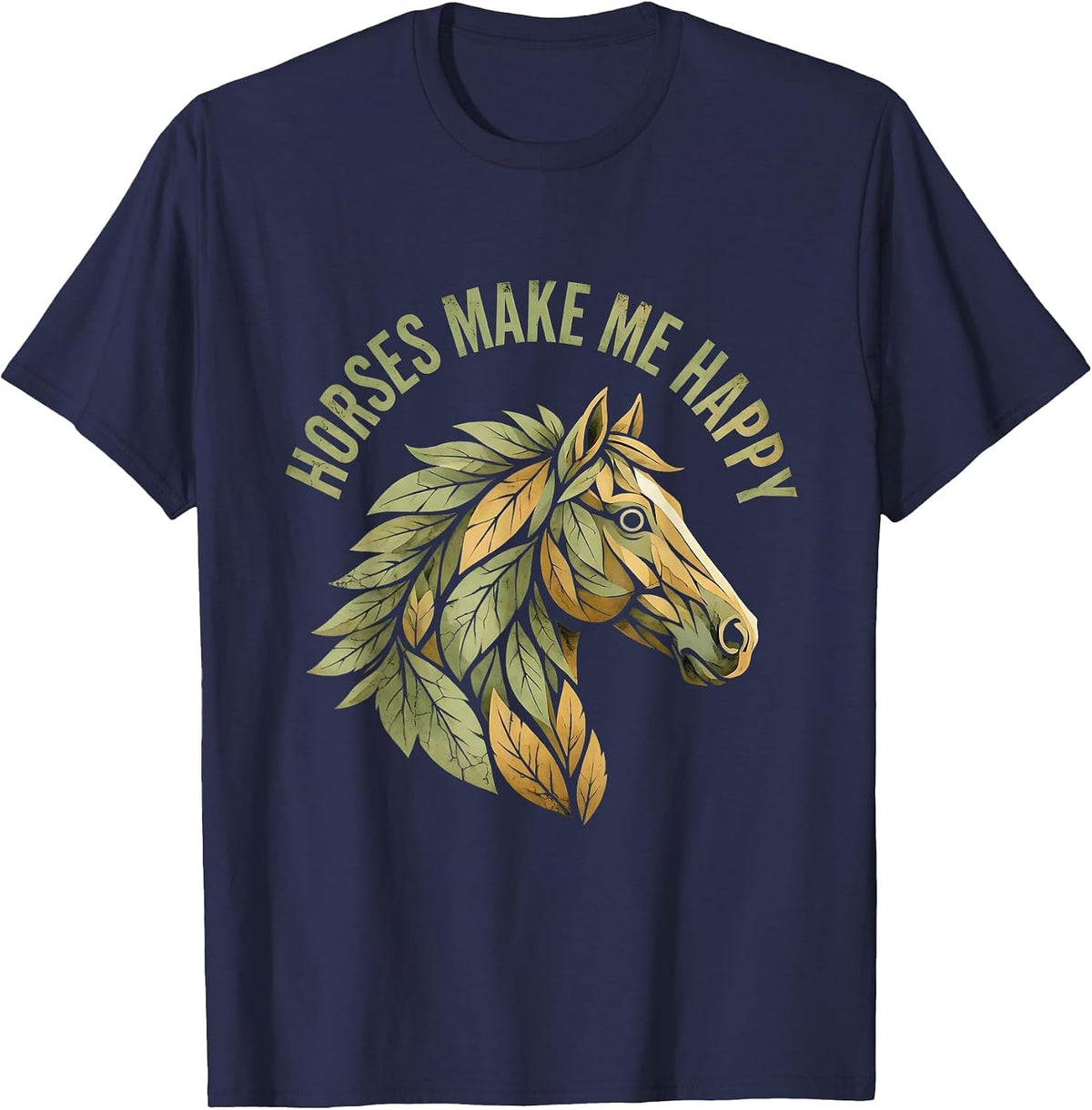 Horses Make Me Happy Equestrian Design T-Shirt - Navy Blue