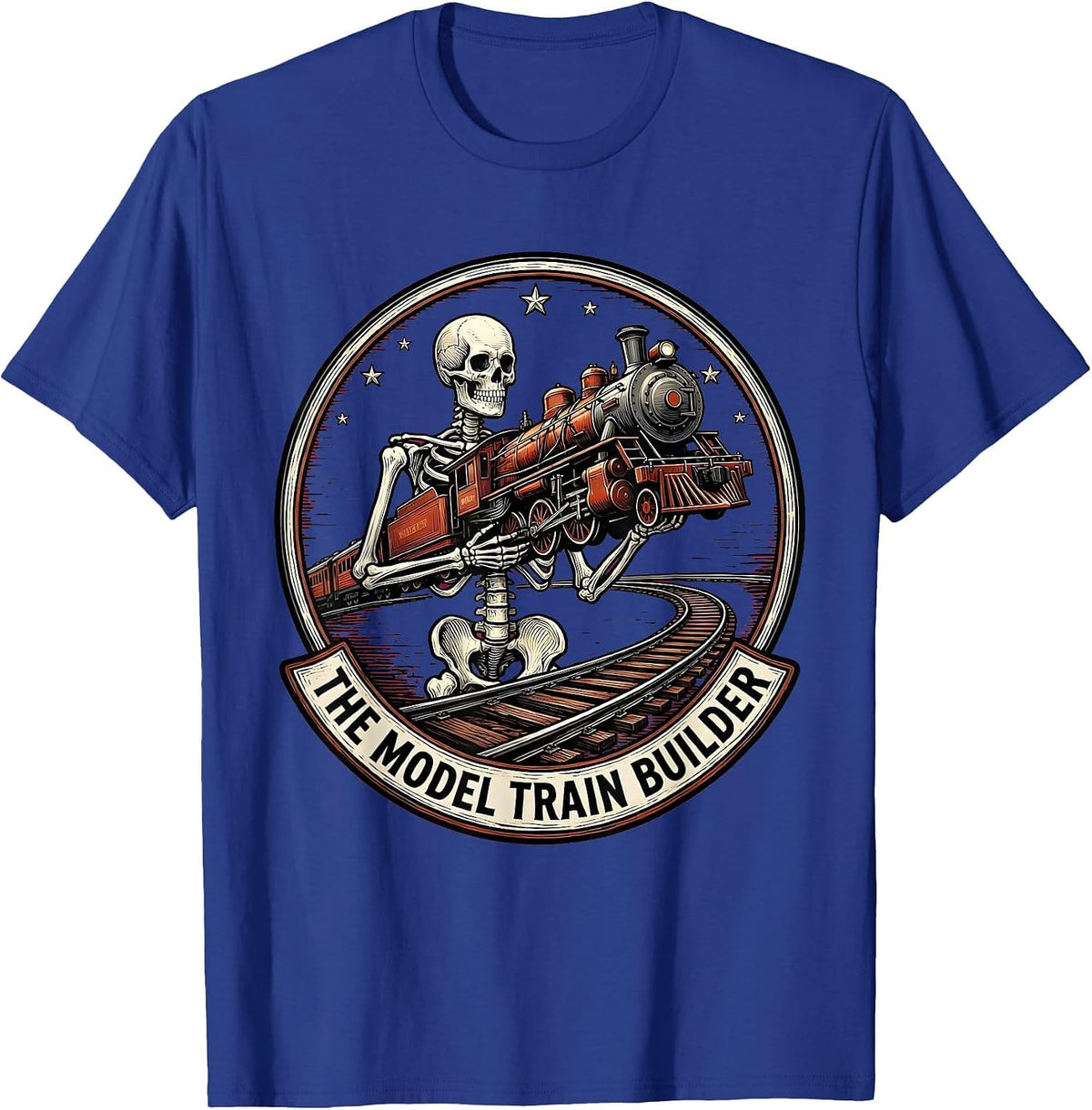 The Model Train Builder Vintage Gothic Skeleton Tarot Card T-Shirt - Royal Blue