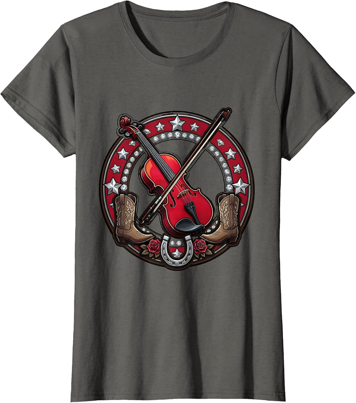 Women's Country Music Fiddle Player Saloon Stage T-Shirt - Asphalt Grey