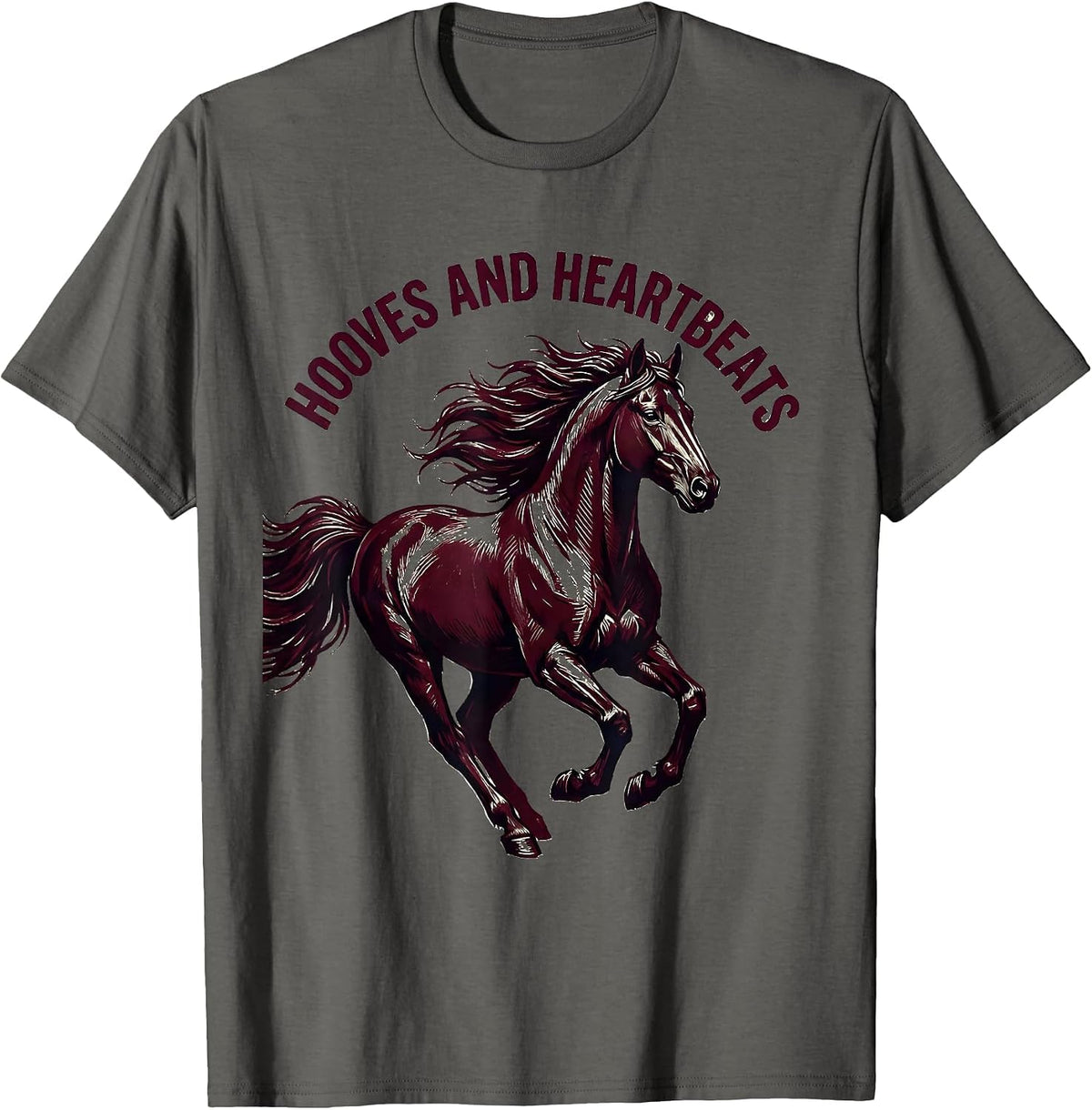 Men's Hooves and Heartbeats Horse Lover Design T-Shirt - Asphalt Grey