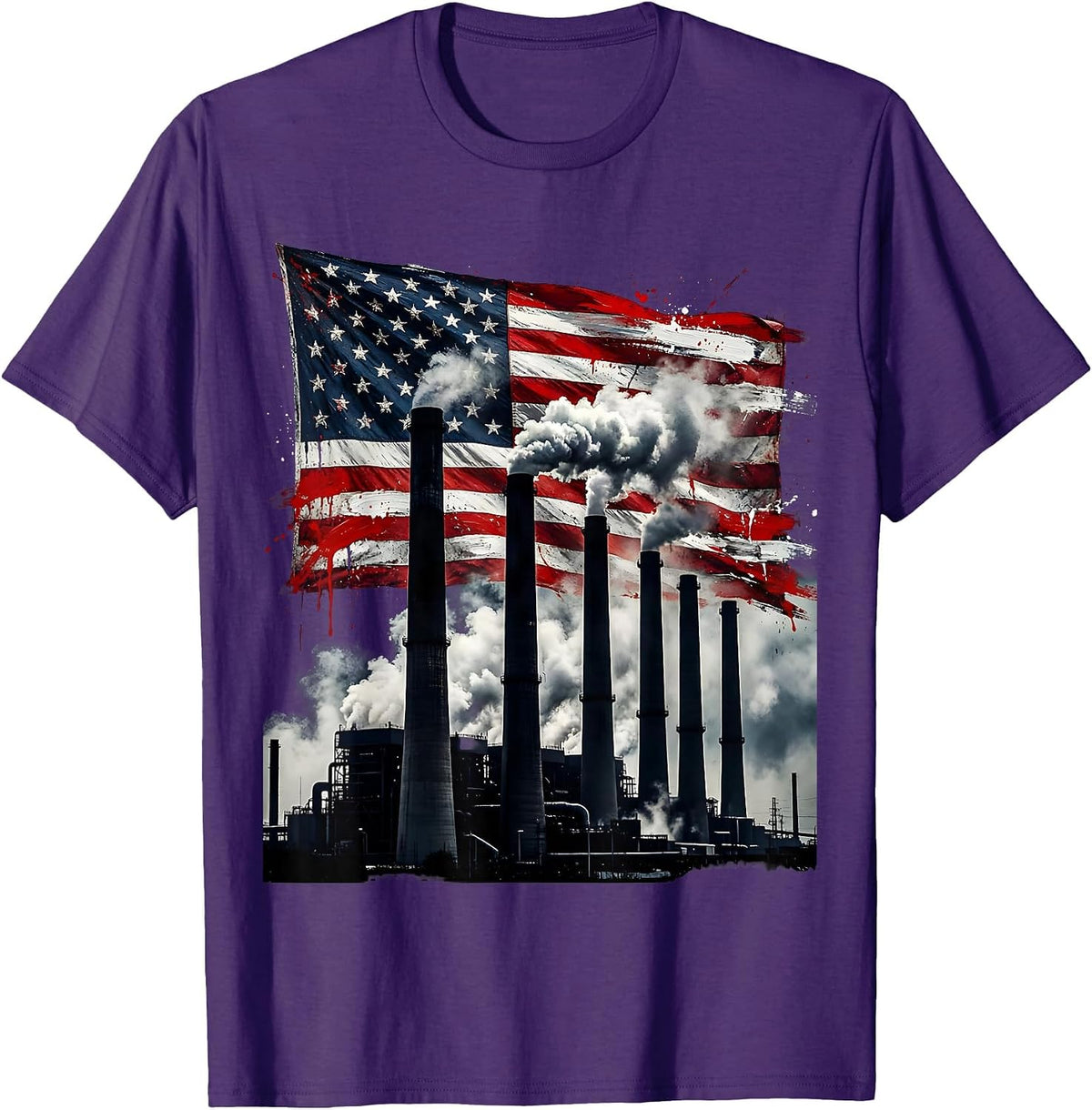 American Industrial Pride Smokestack Flag Graphic T-Shirt - Purple
