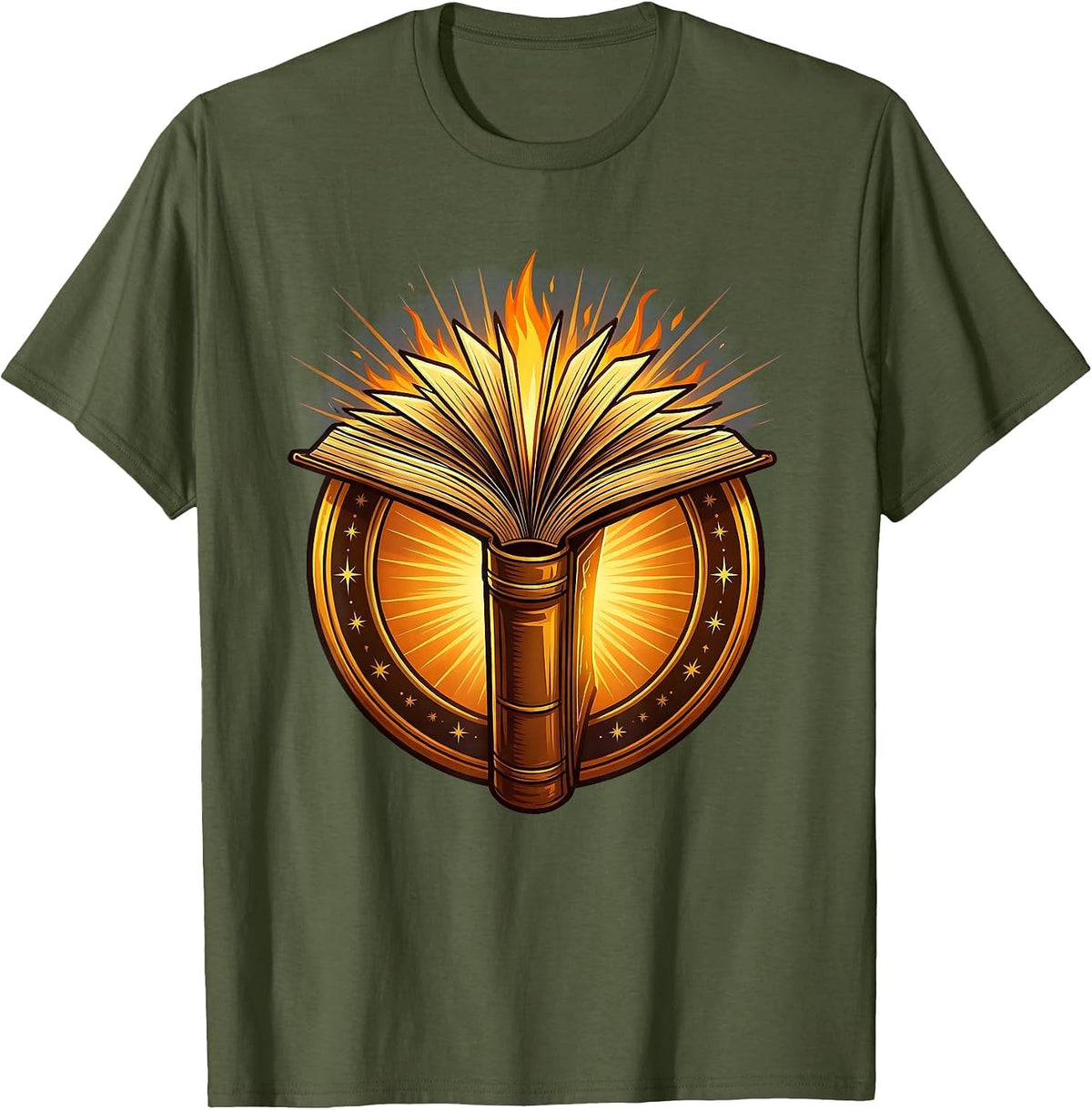 Reading Teacher Glowing Book Lantern Illustration T-Shirt - Olive Green