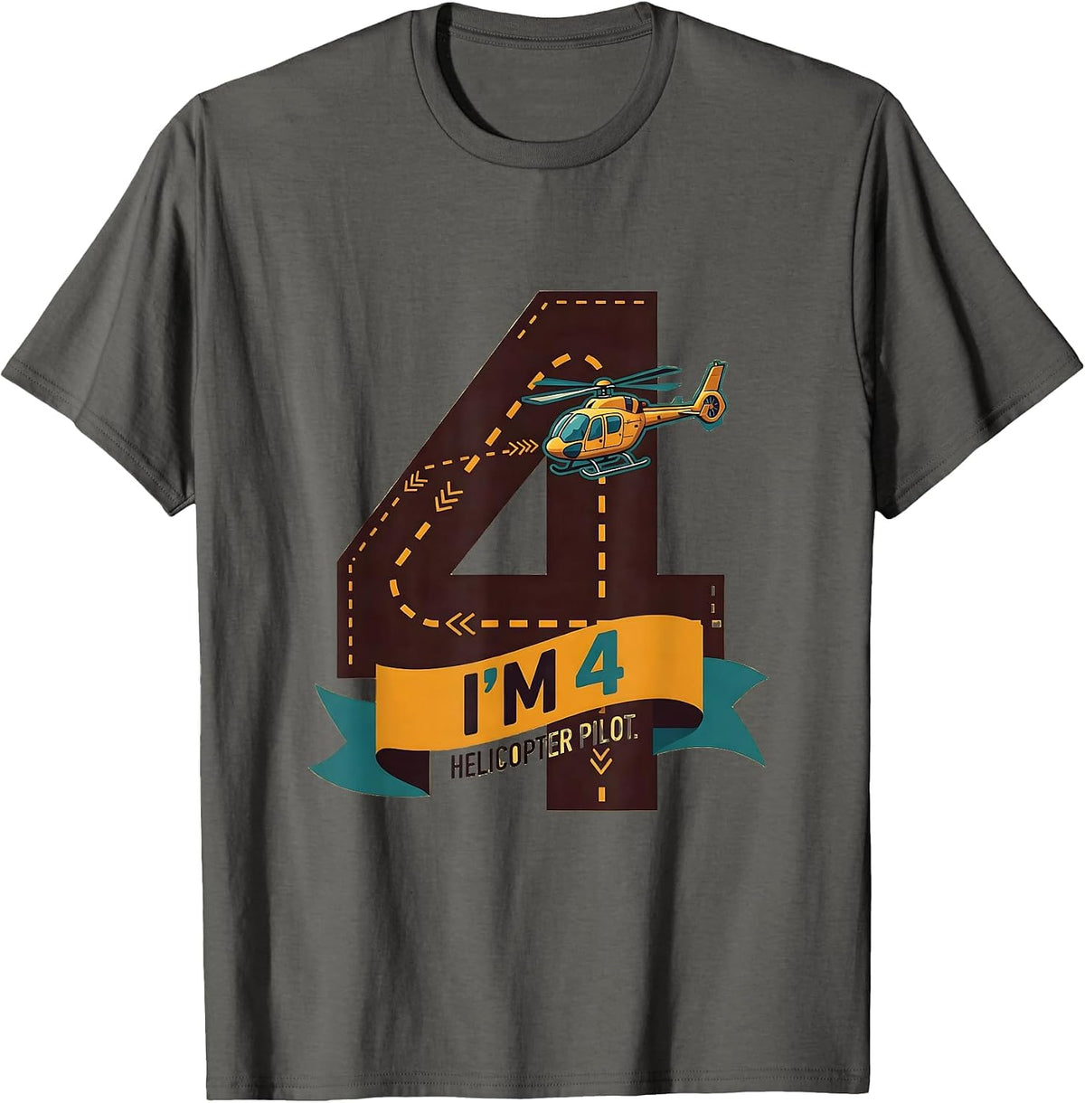 Men's I'm 4, Helicopter Pilot Birthday Boy Airplane Party T-Shirt - Asphalt Grey