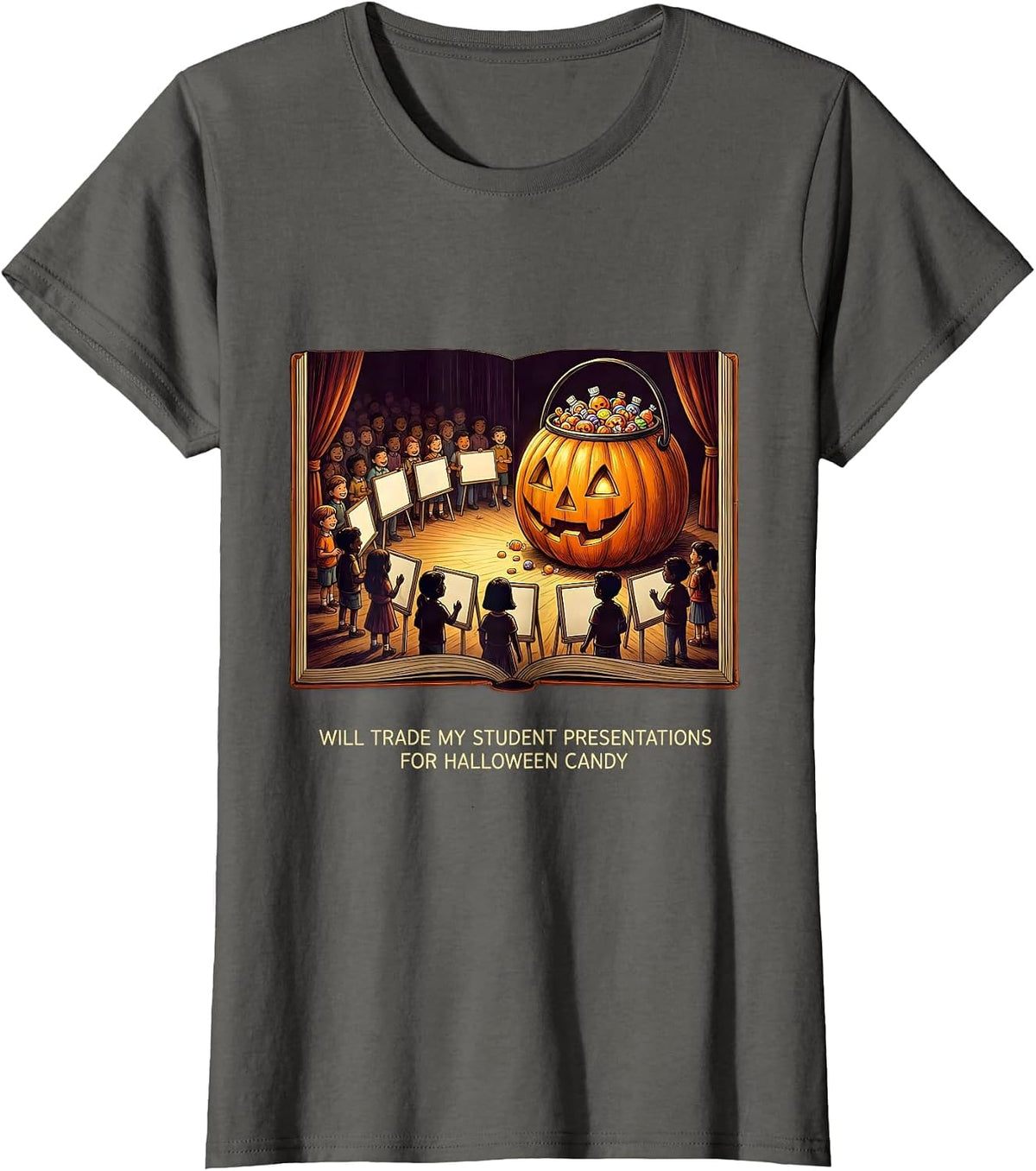 Women's Will Trade My Student Presentations For Halloween Candy T-Shirt - Asphalt Grey