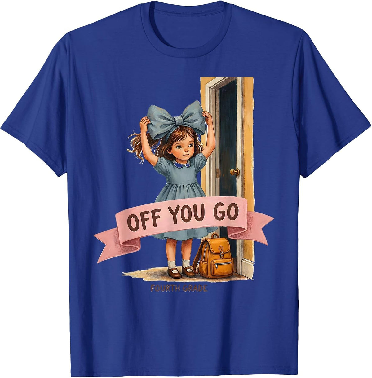 Off You Go Fourth Grade Watercolor Coquette Bow T-Shirt - Royal Blue