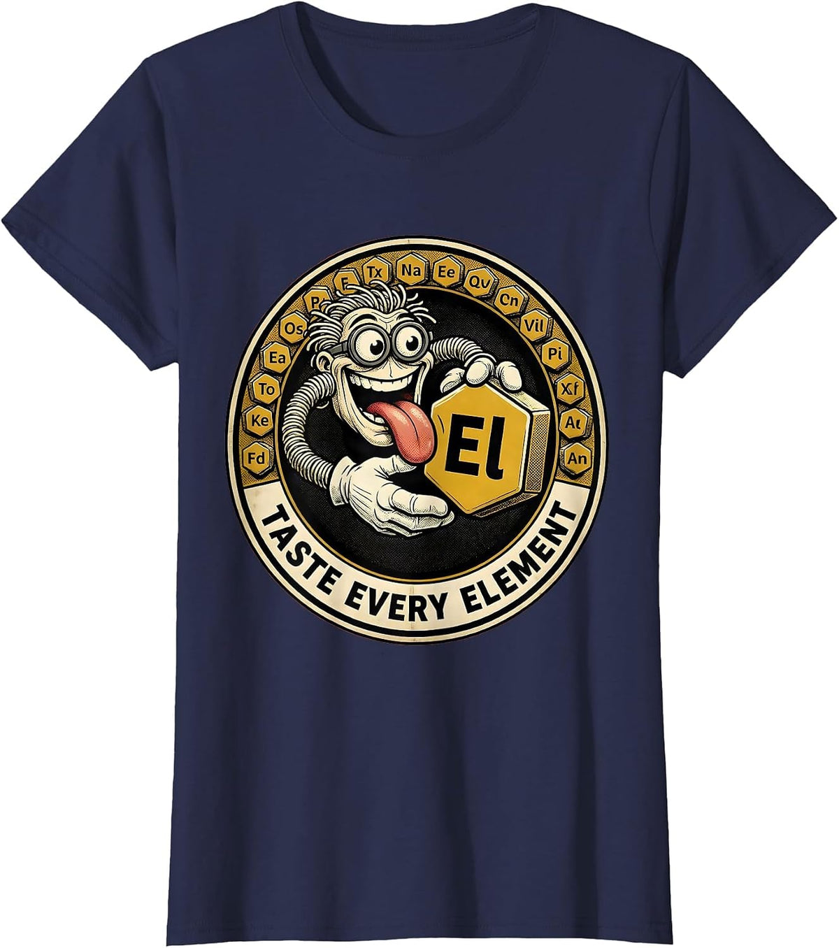 Women's Can I Lick It Periodic Table Science Design T-Shirt - Navy Blue