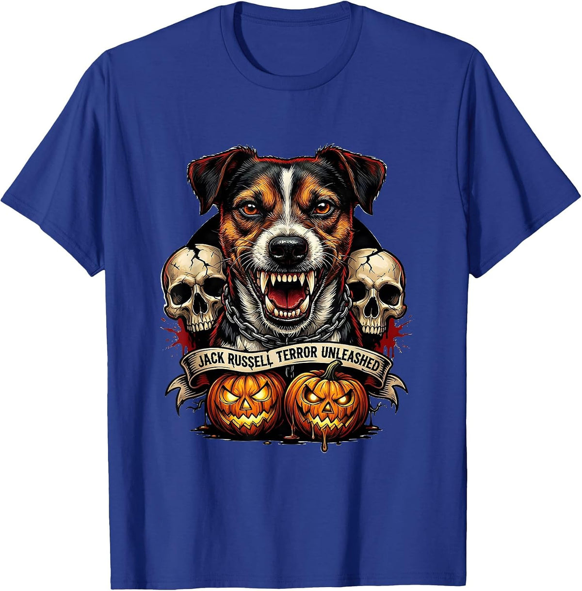 Halloween Jack Russell Terror Unleashed Dog Design T-Shirt - Royal Blue