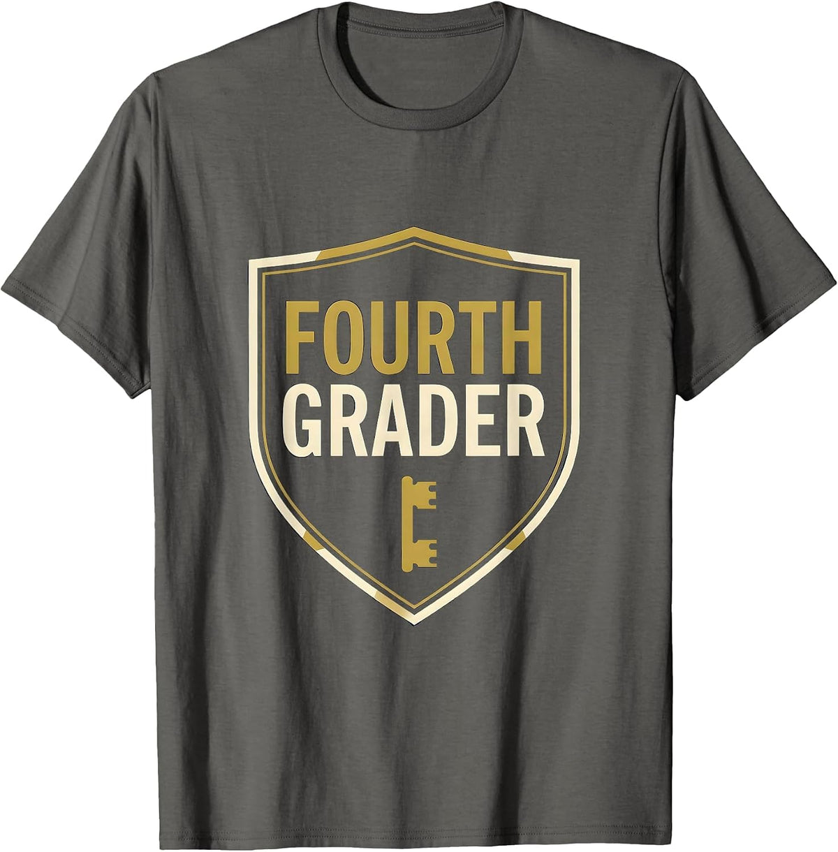 Men's Fourth Grader Emblem Back to School Grade Level Pennant Flag T-Shirt - Asphalt Grey