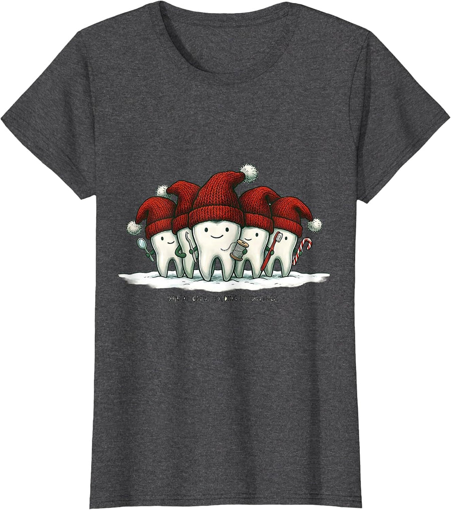 Women's Dental Crew Holding It Together Funny Dental Team Christmas T-Shirt - Dark Heather Grey