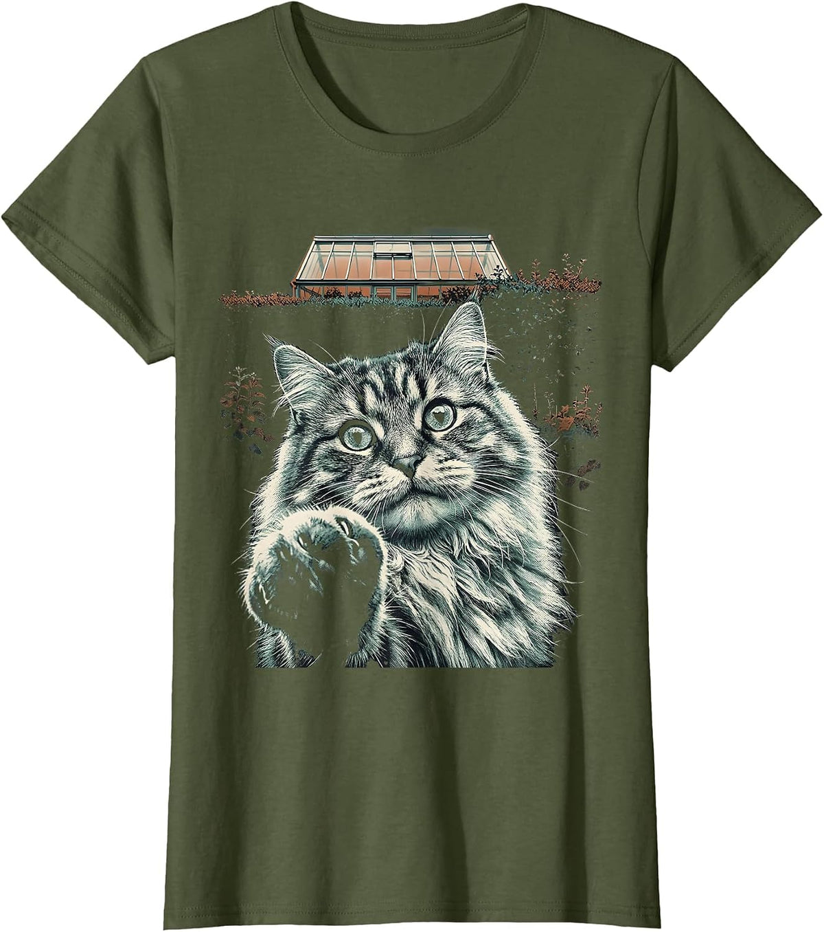 Norwegian Forest Cat UFO Meme Funny Cat Owner Gift T-Shirt - Olive Green