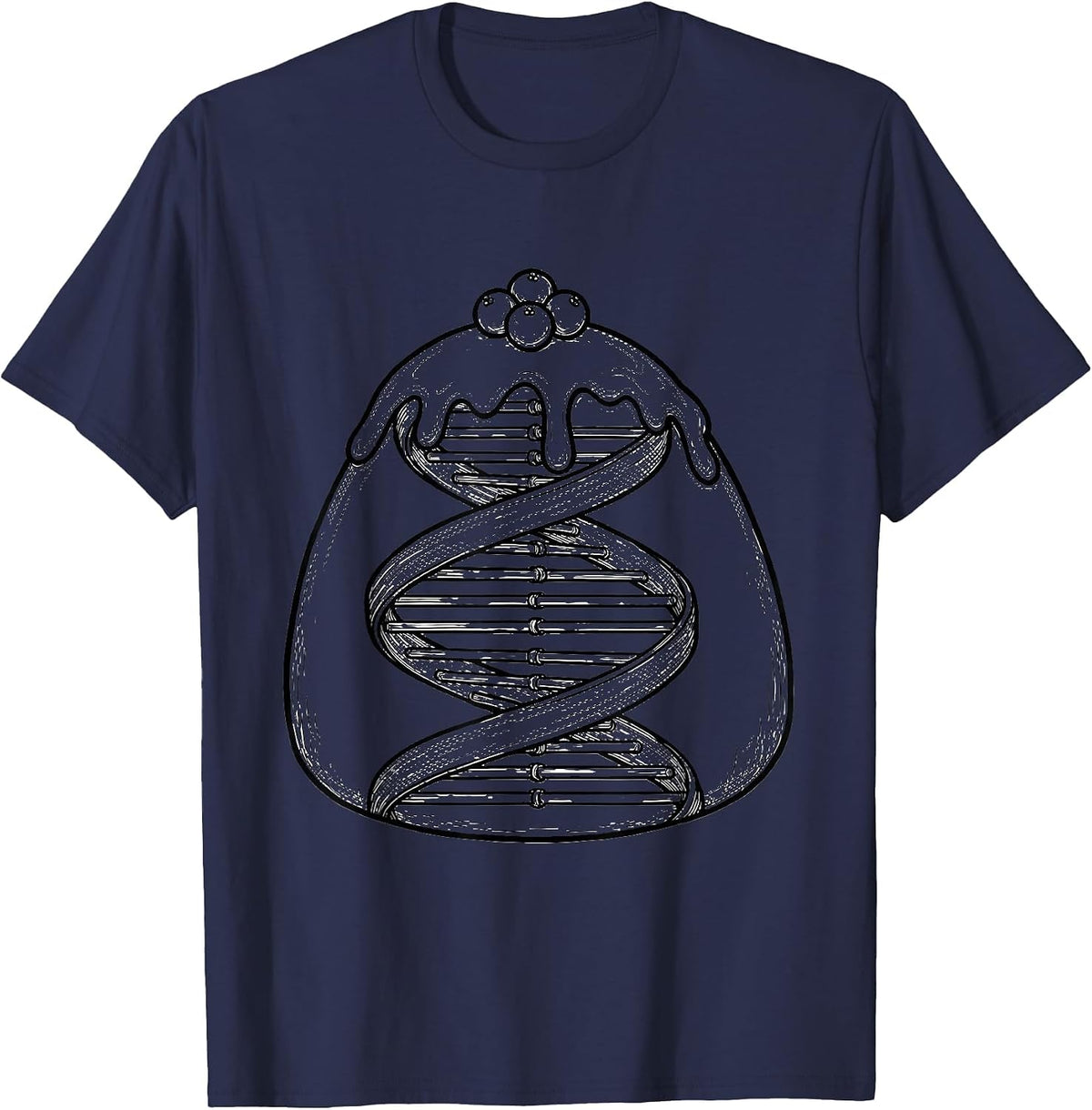 Men's DNA Helix Christmas Tree Science Teacher Humor T-Shirt - Navy Blue