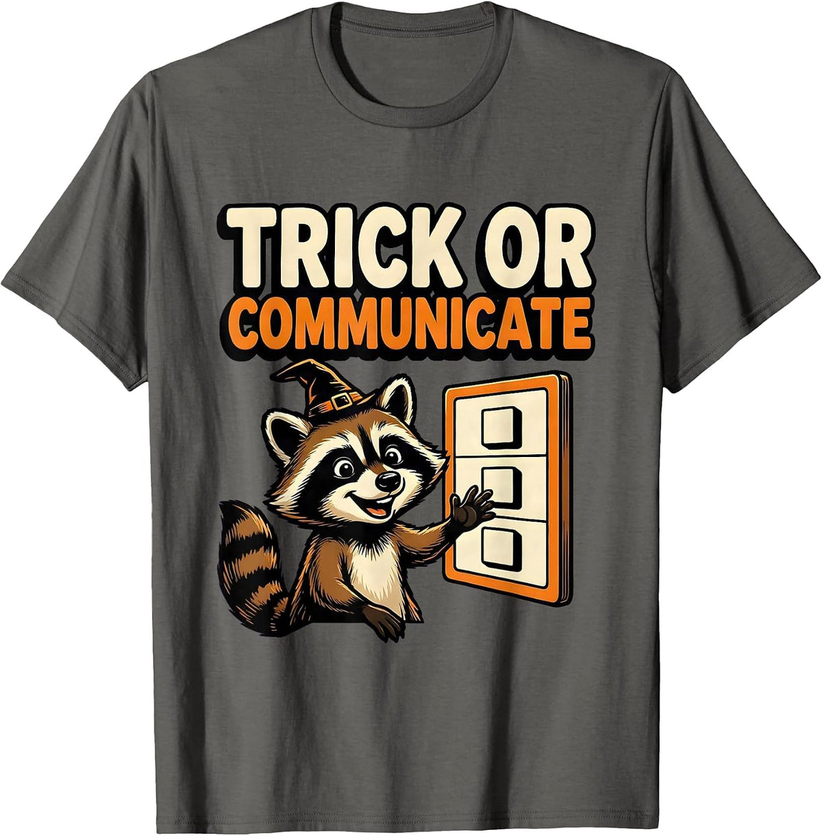 Trick Or Communicate Cartoon Halloween Speech Therapy SLP T-Shirt - Asphalt Grey