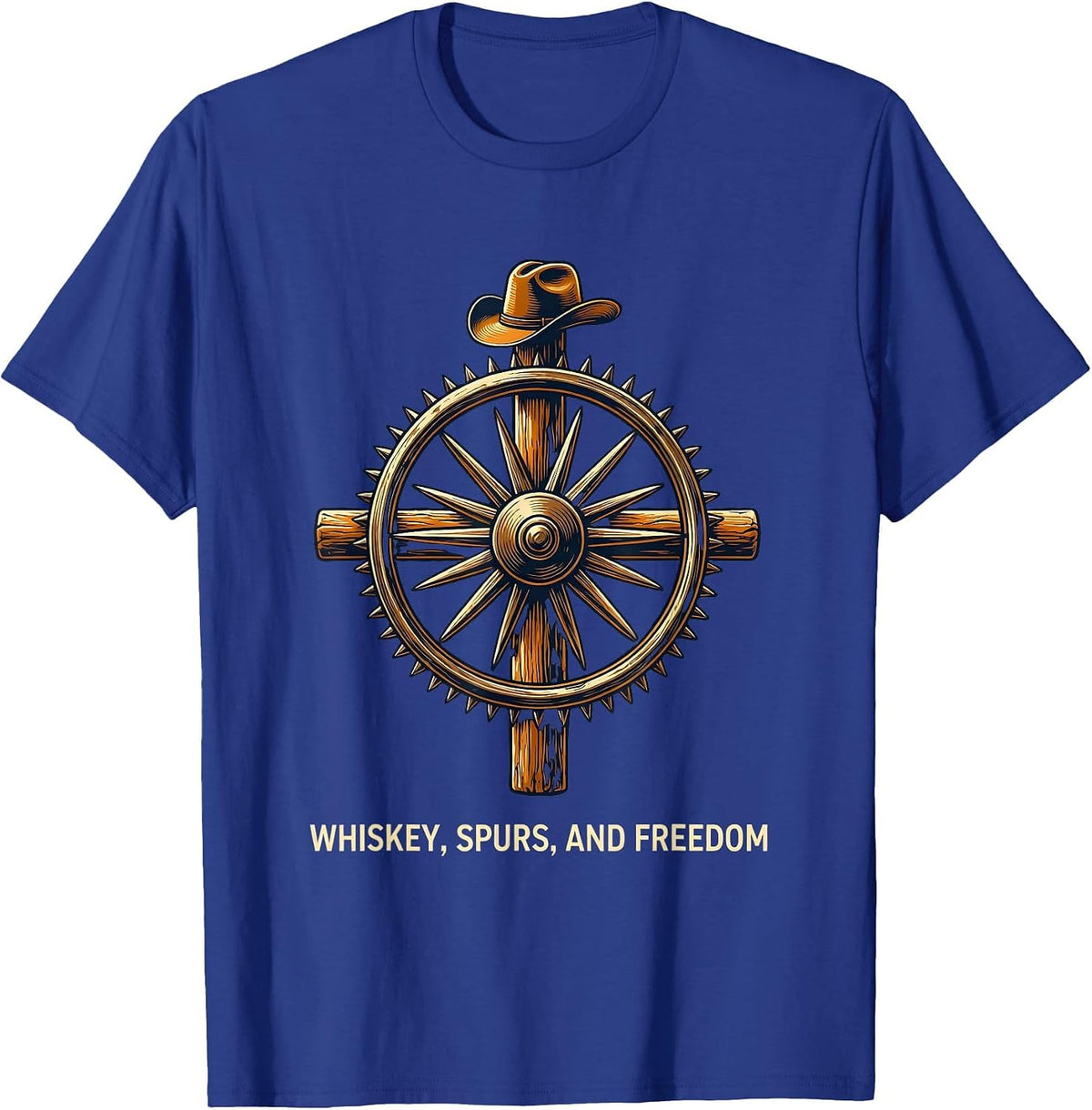Men's Whiskey Spurs and Freedom Western Design T-Shirt - Royal Blue