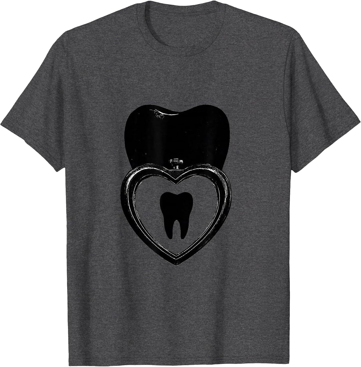 Men's Oversized Molar Heart Locket Dental Professional Humor T-Shirt - Dark Heather Grey