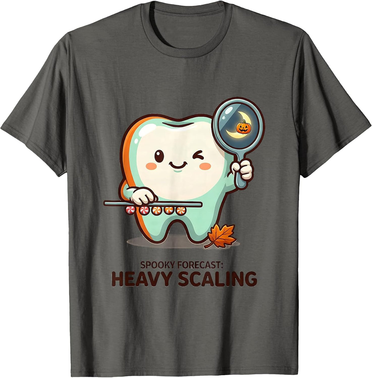 Men's Spooky Forecast: Heavy Scaling Cute Kawaii Dental Hygienist T-Shirt - Asphalt Grey