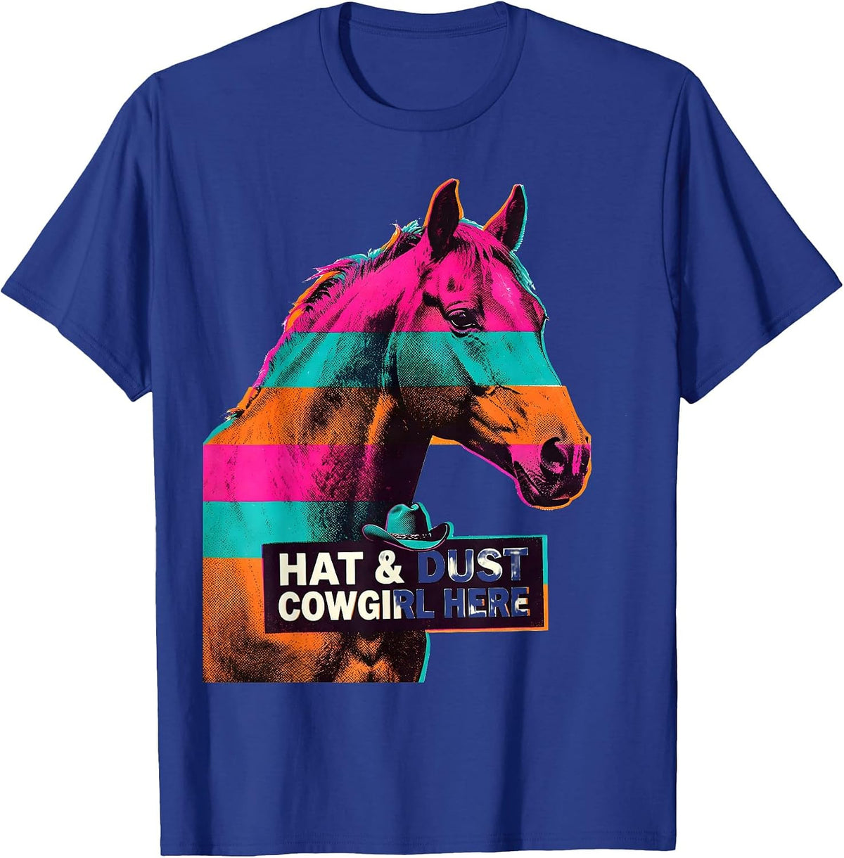 Hat & Dust Cowgirl Here Risograph Western Rodeo Pride T-Shirt - Royal Blue