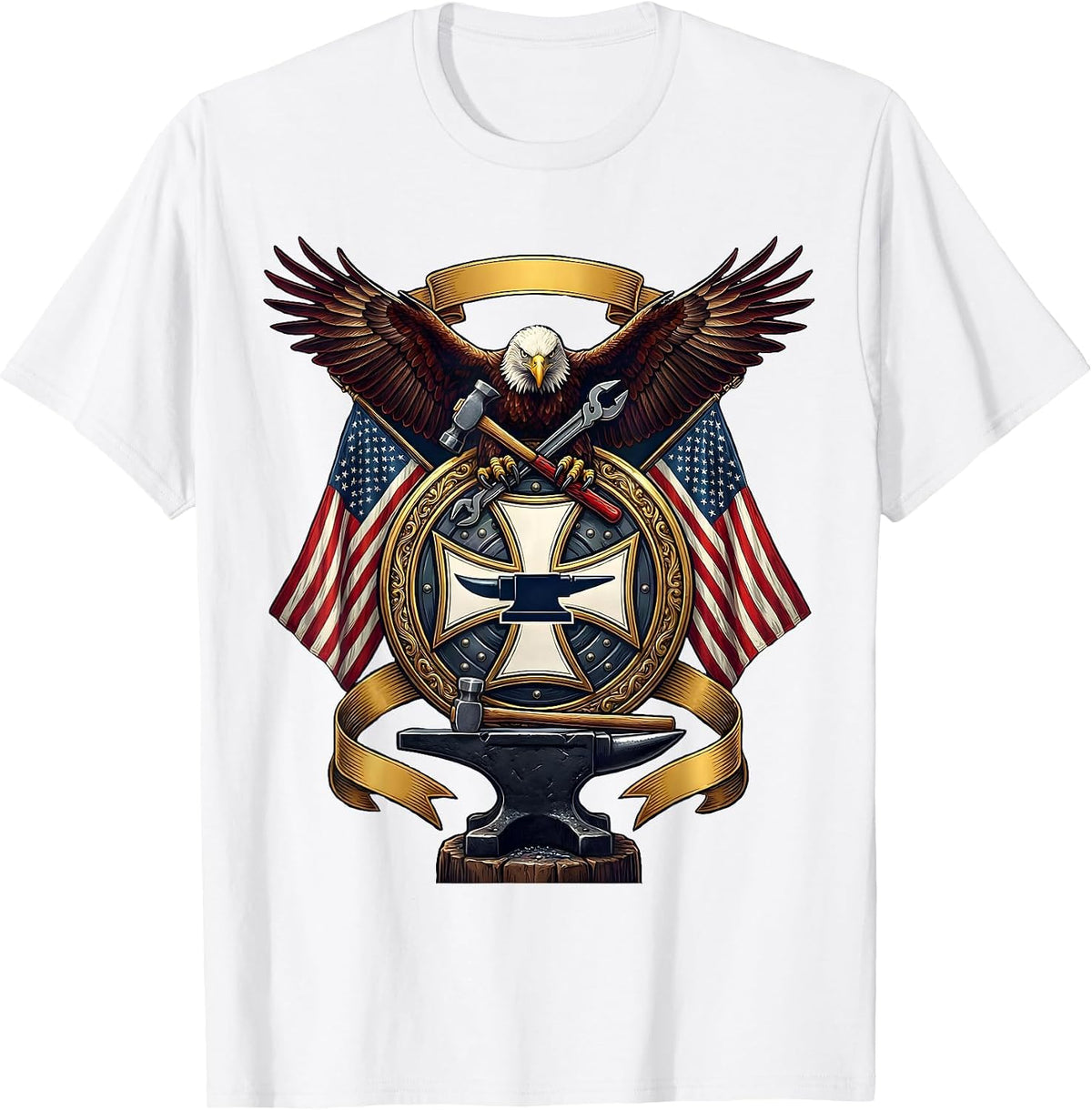 Men's Blacksmith Forge Patriotic American Craftsman T-Shirt - White