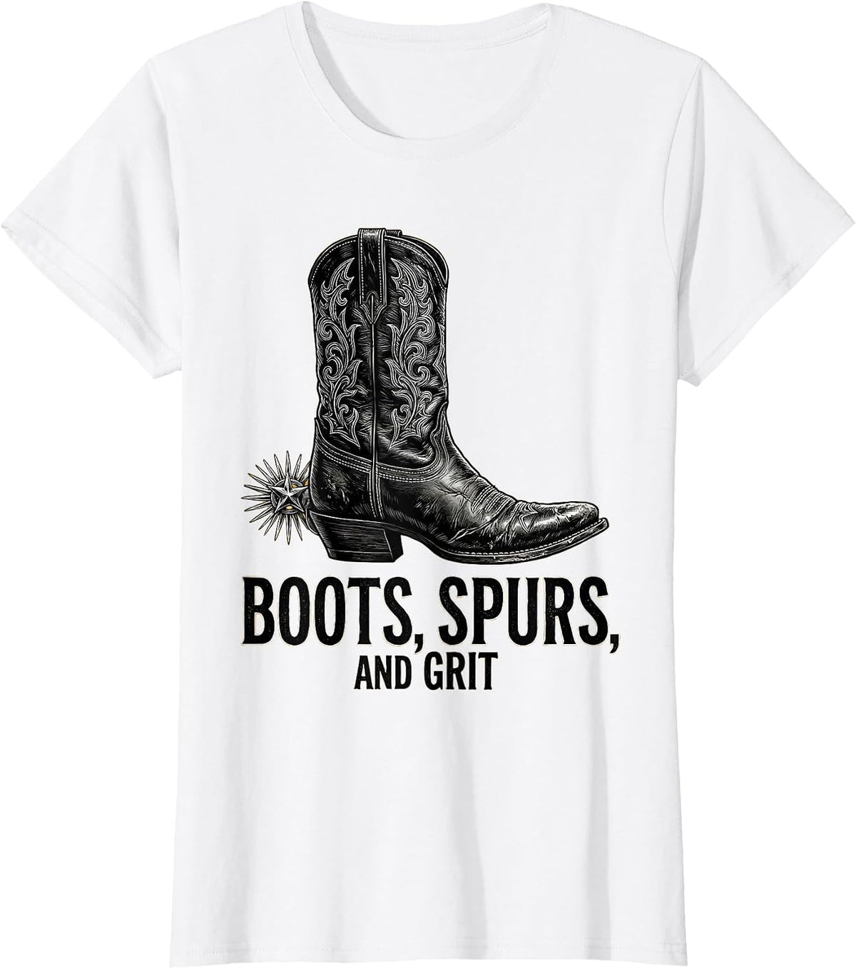 Boots Spurs and Grit Western Cowboy Design T-Shirt - White