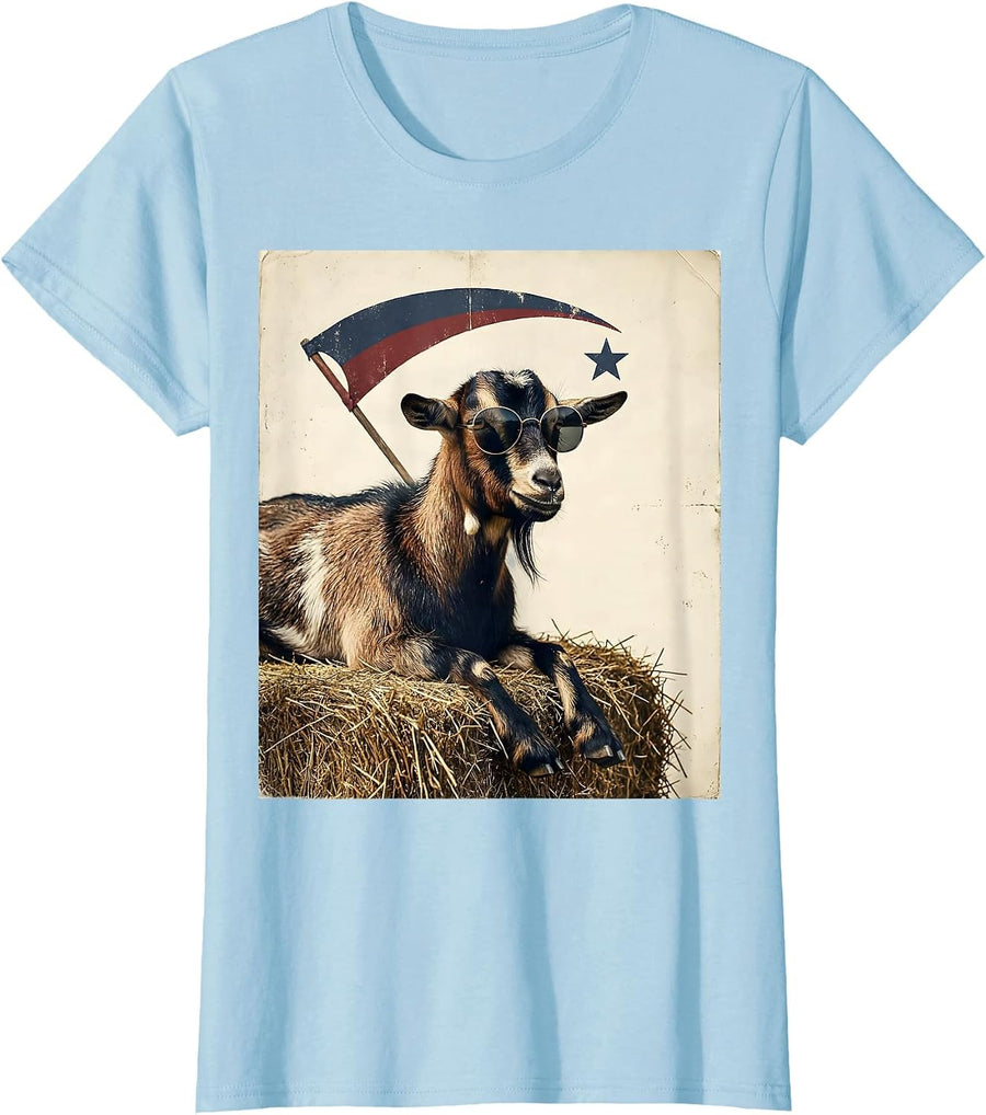 Women's Goat Sunglasses Vintage Funny Animal Lover Gift T-Shirt - Baby Blue