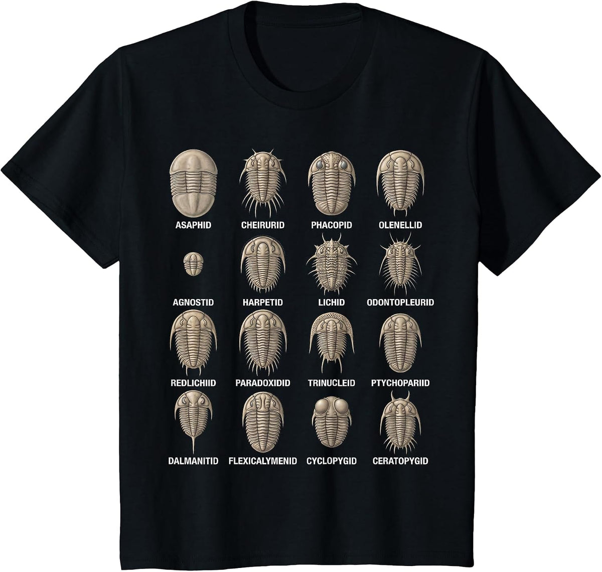 Trilobite Families Chart Paleontology Science Fossil Lovers T-Shirt - Black