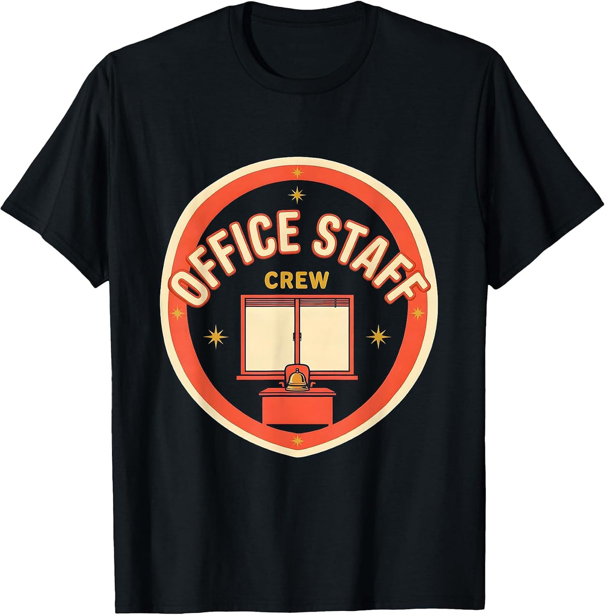 Men's Office Staff Crew Screenprint School Support Staff T-Shirt - Black