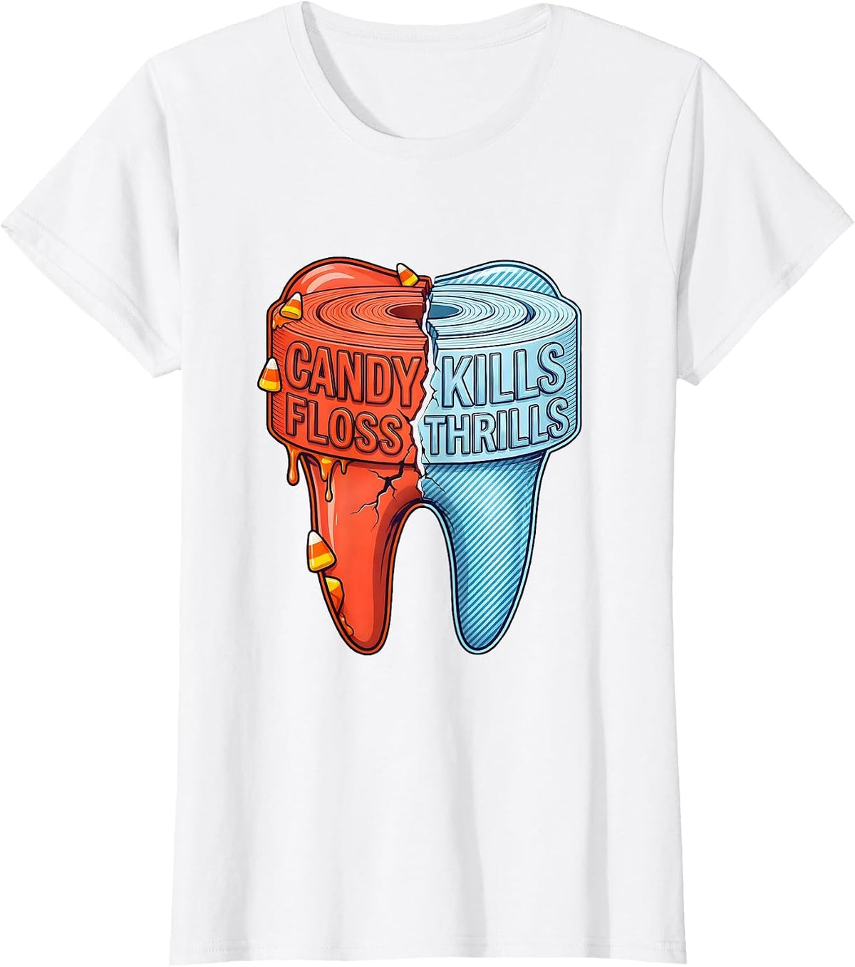 Halloween Dental Candy Kills Floss Thrills Design T-Shirt - White
