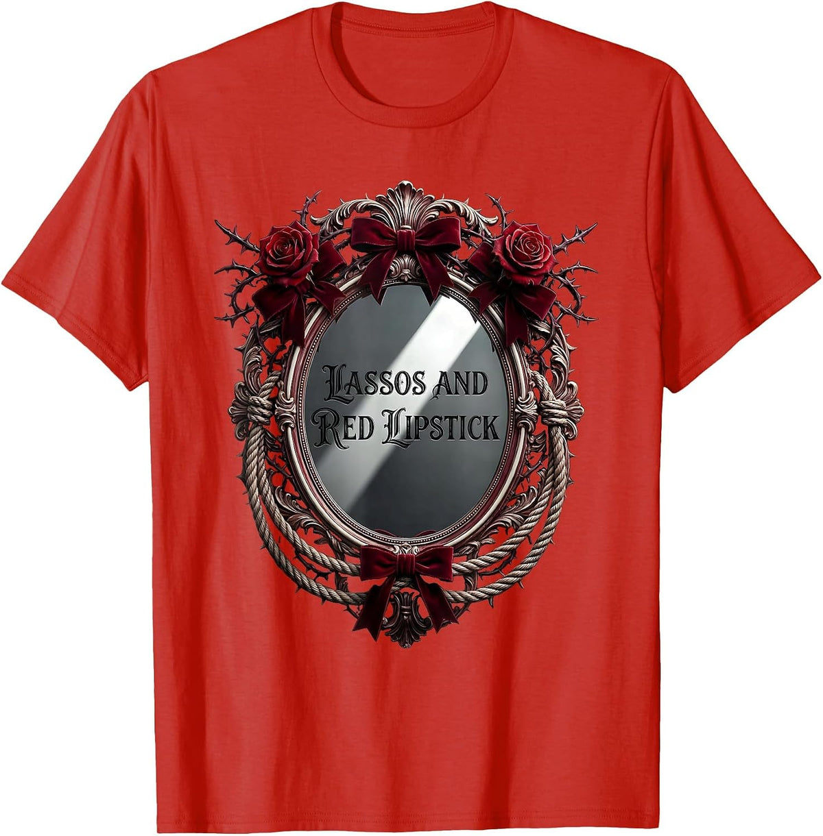 Men's Lassos and Red Lipstick Cowgirl Design T-Shirt - Red