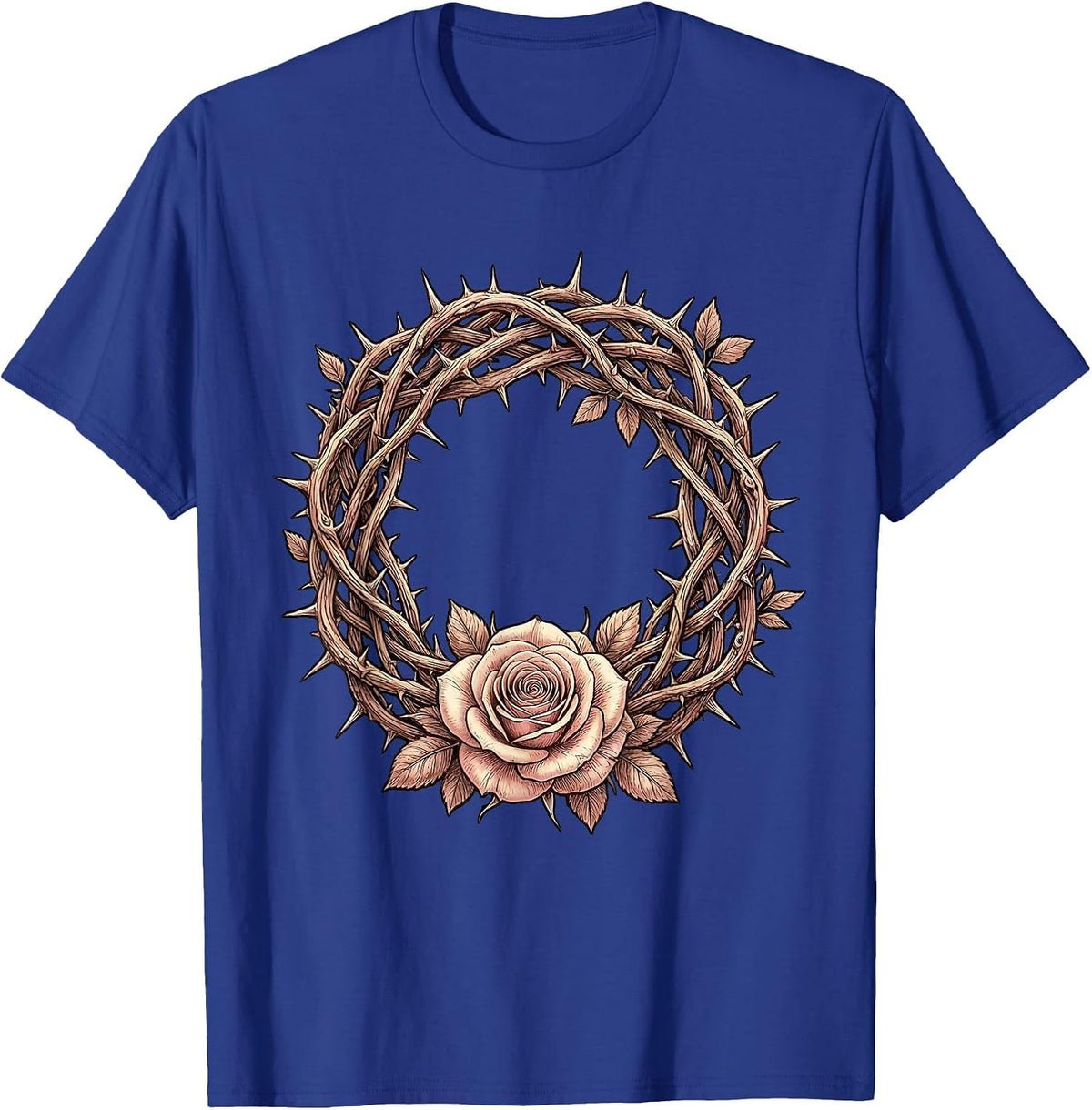 Crown of Thorns Rose Jesus Faith Graphic T-Shirt - Royal Blue