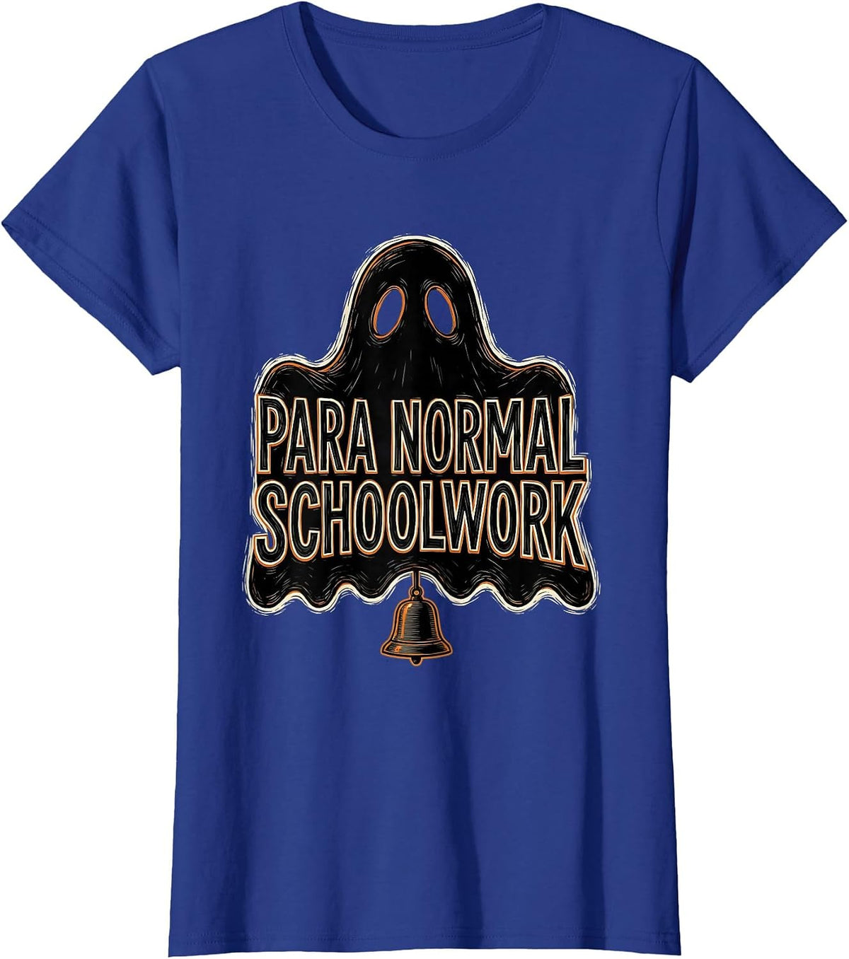 Women's Para Normal Schoolwork Linocut Ghost Paraeducator Halloween T-Shirt - Royal Blue