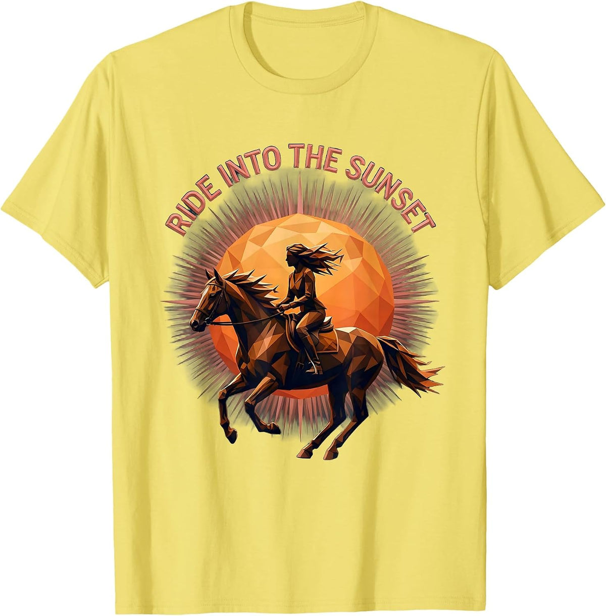 Men's Ride Into the Sunset Western Cowgirl Design T-Shirt - Lemon Yellow