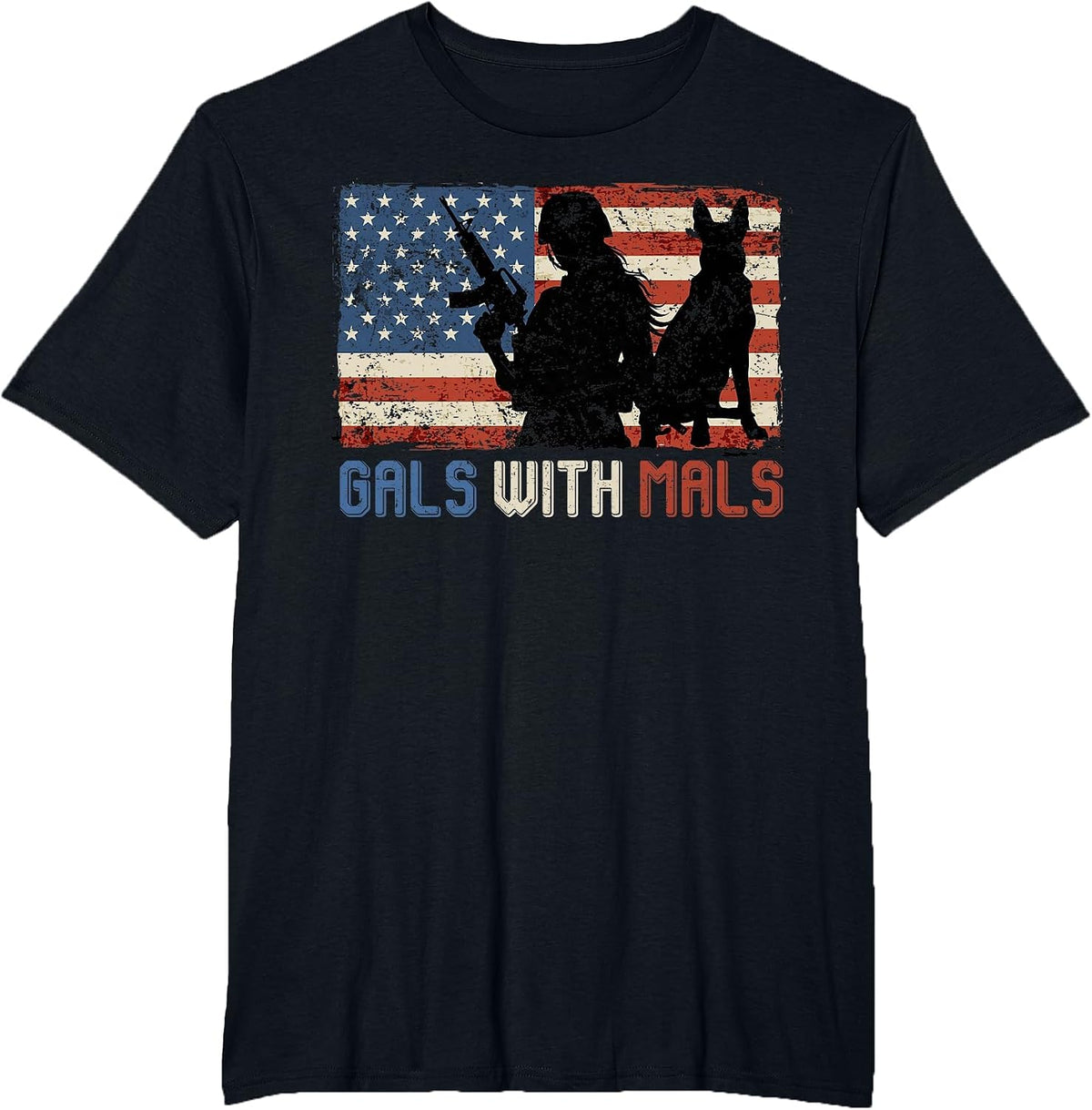 Malinois Women GALS with MALS Belgian Shepherd America T-Shirt - Black
