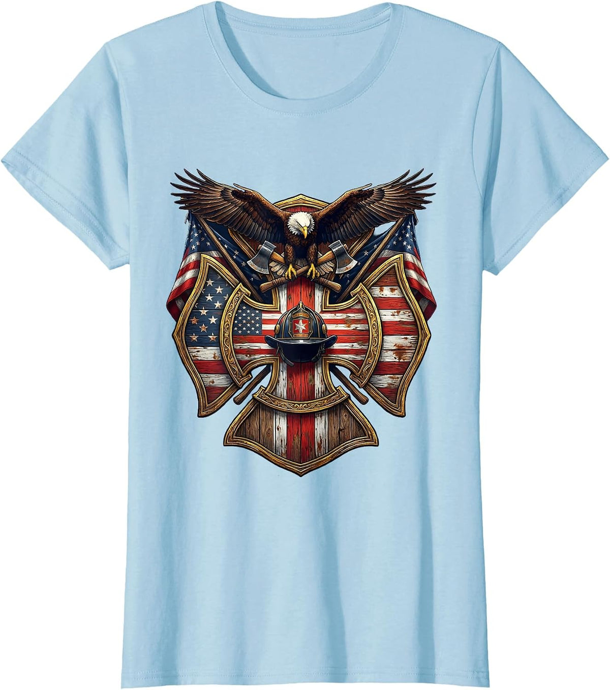 Weathered Barn Red White Blue Flag Stripes T-Shirt - Baby Blue