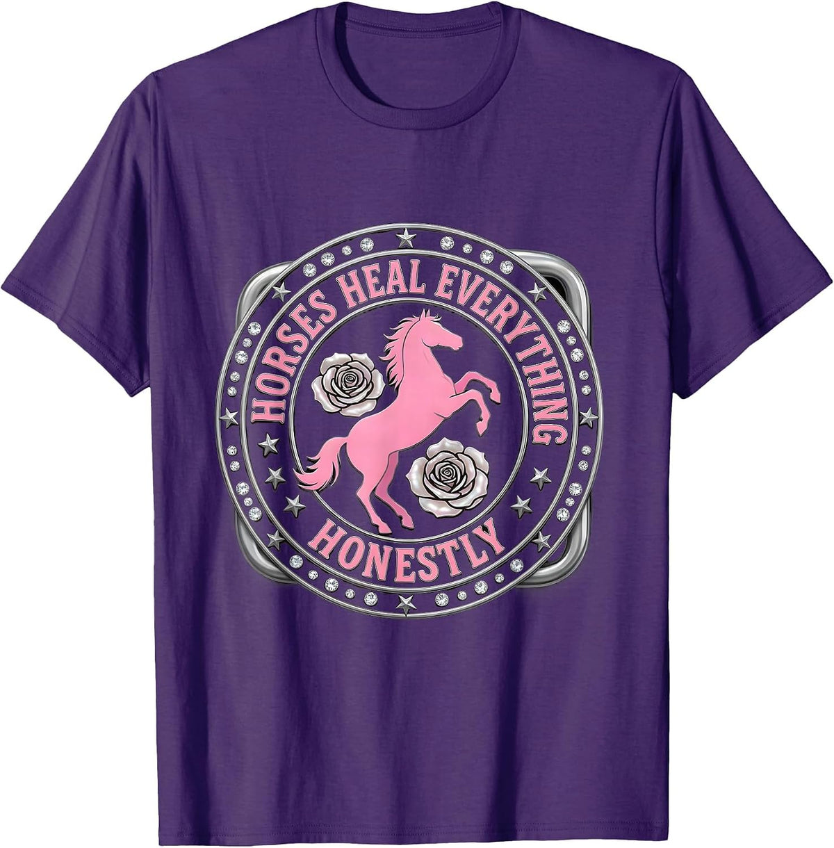 Horses Heal Everything Honestly Equestrian Design T-Shirt - Purple